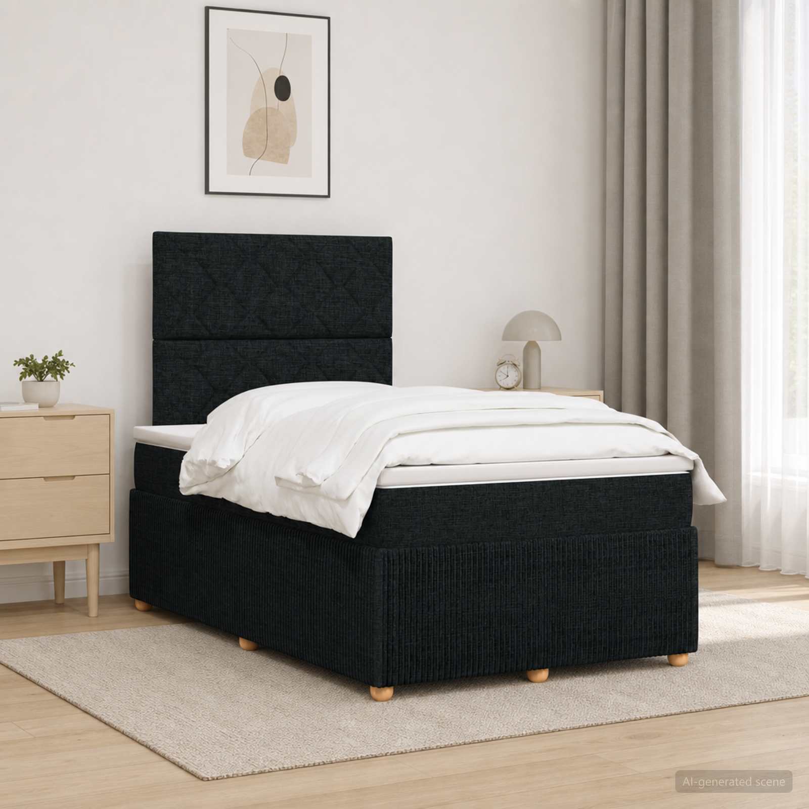Boxspringbed met matras met hoofdeinde Zwart 120 x 190 cm Stof
