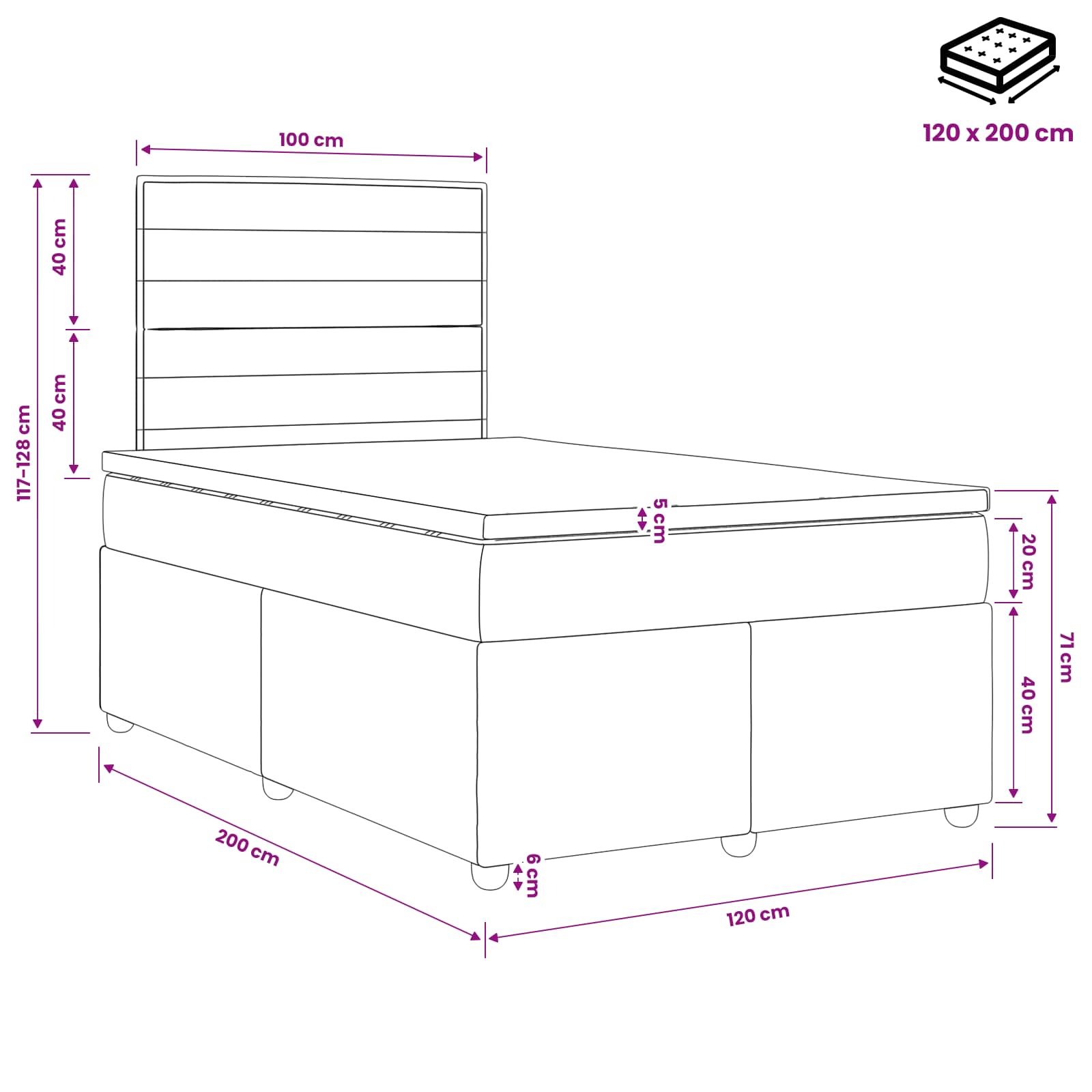 Boxspringbed met matras met hoofdeinde Taupe 120 x 200 cm Stof – afbeelding 11