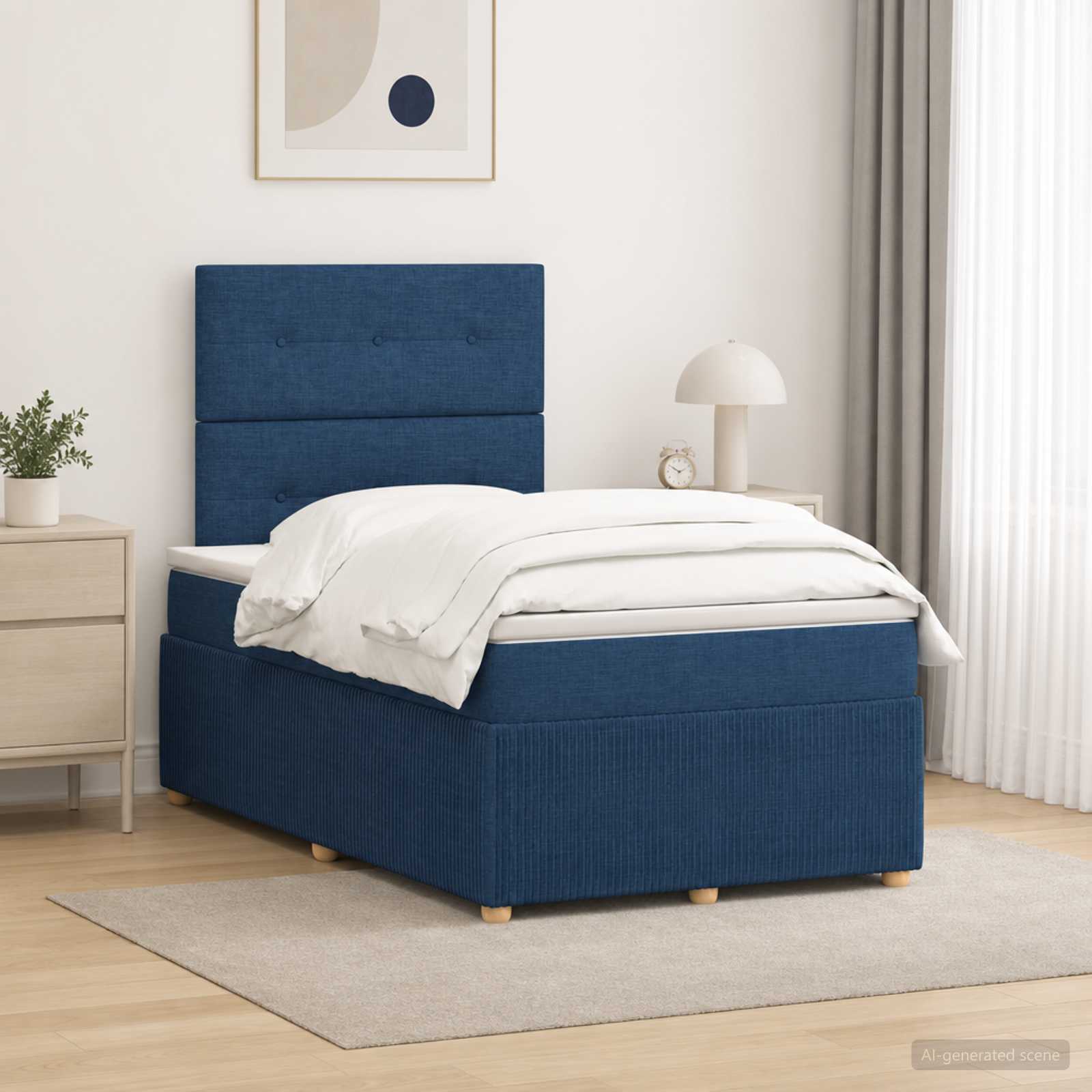 Boxspringbed met matras met hoofdeinde Blauw 120 x 200 cm Stof