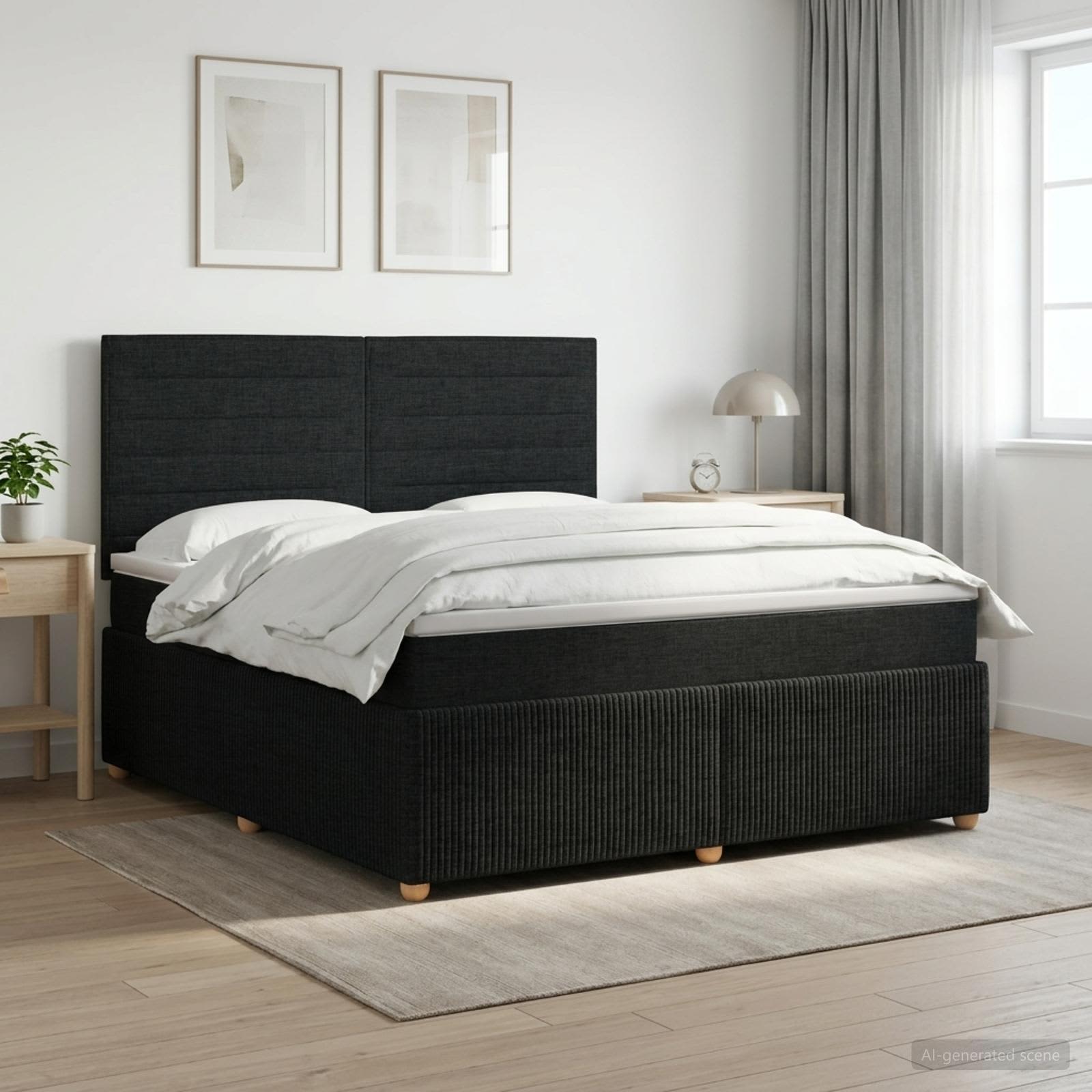 Boxspringbed met matras met hoofdeinde Zwart 140 x 200 cm Stof – afbeelding 1