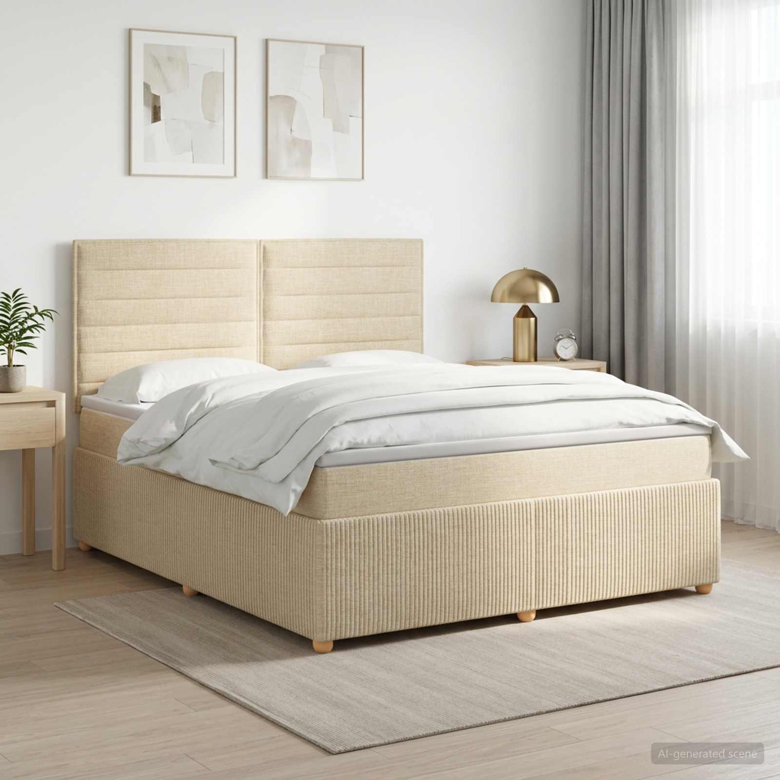 Boxspringbed met matras Crèmekleurig 140 x 200 cm Stof – afbeelding 1