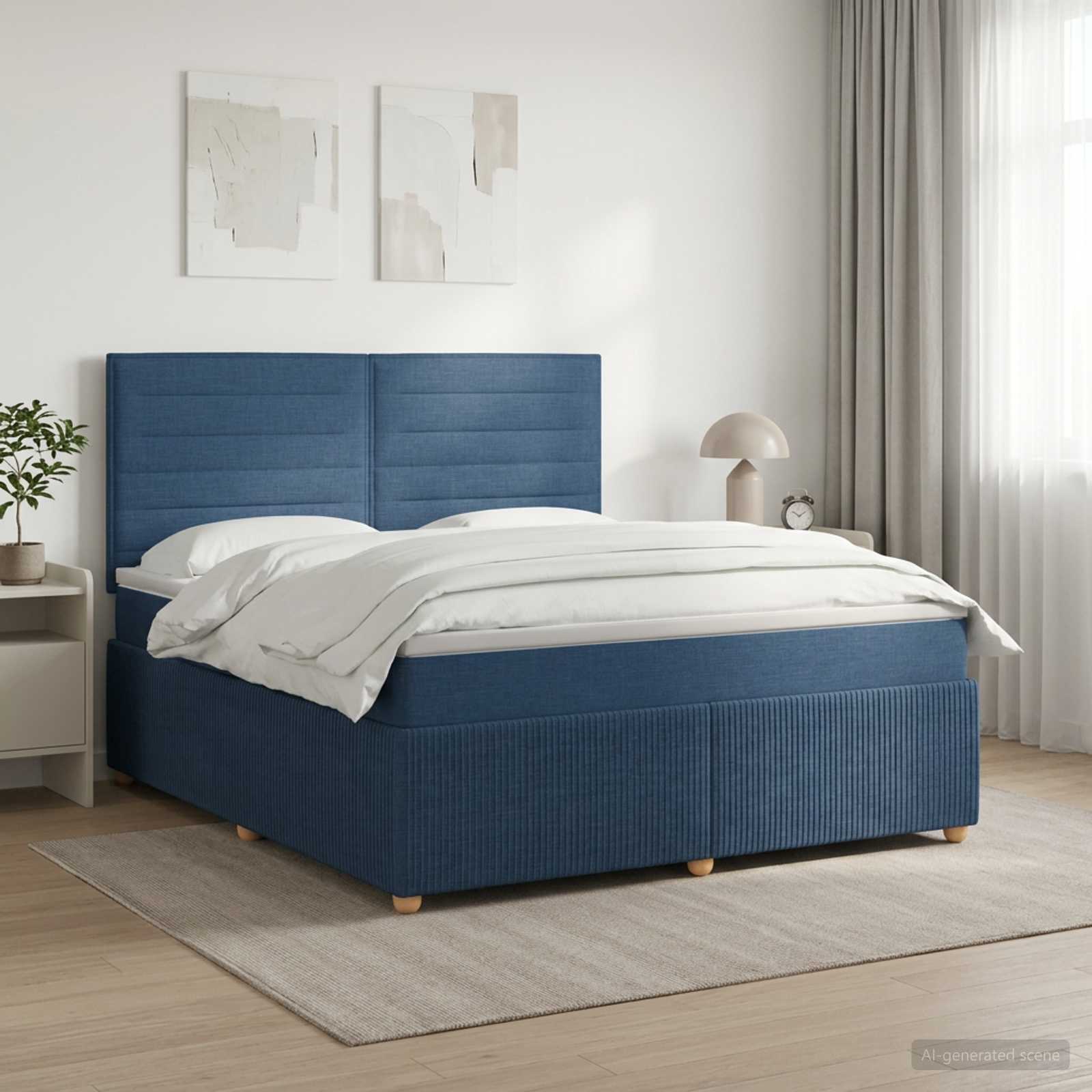 Boxspringbed met matras met hoofdeinde Blauw 140 x 200 cm Stof – afbeelding 1