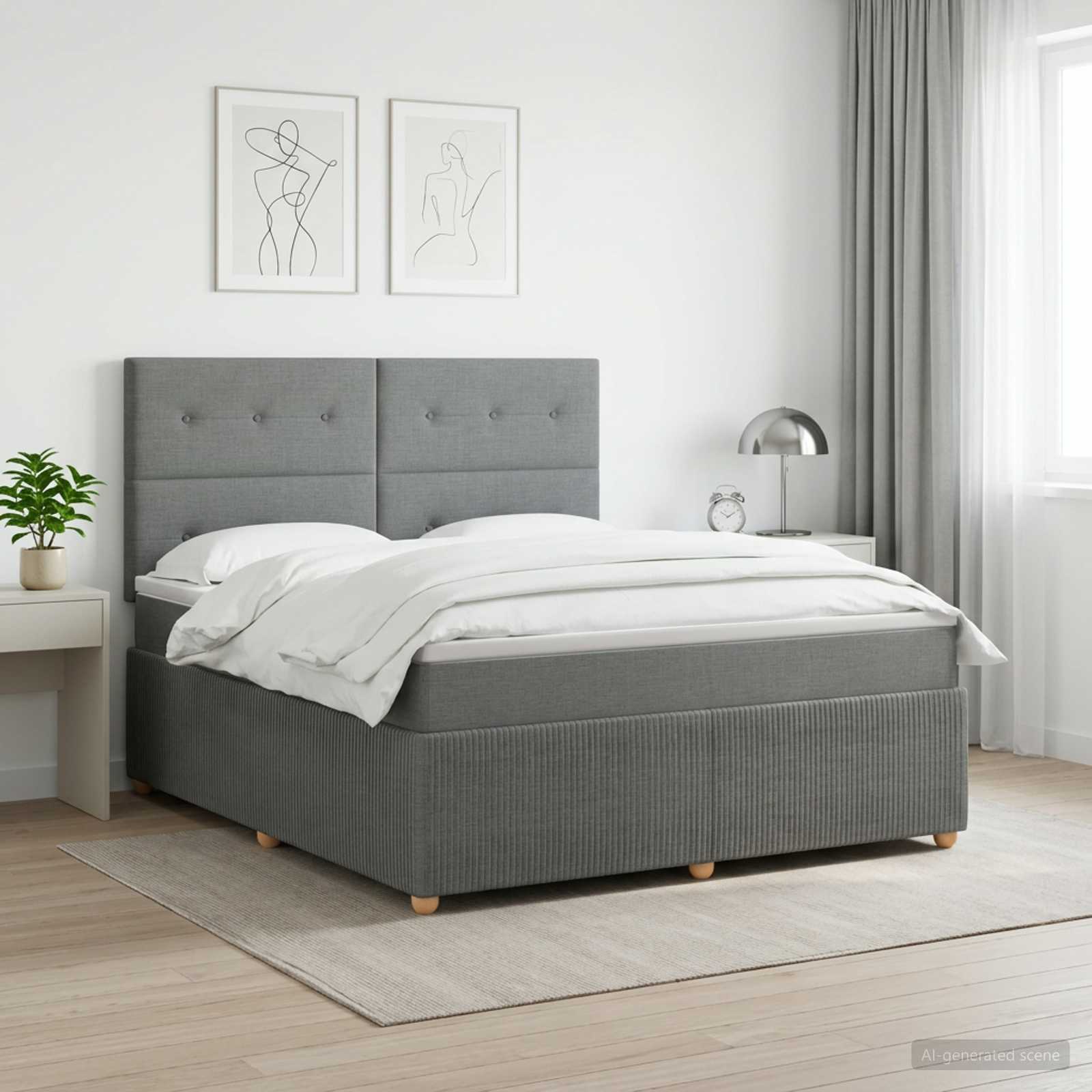 Boxspringbed met matras Donkergrijs 140 x 200 cm Stof – afbeelding 1