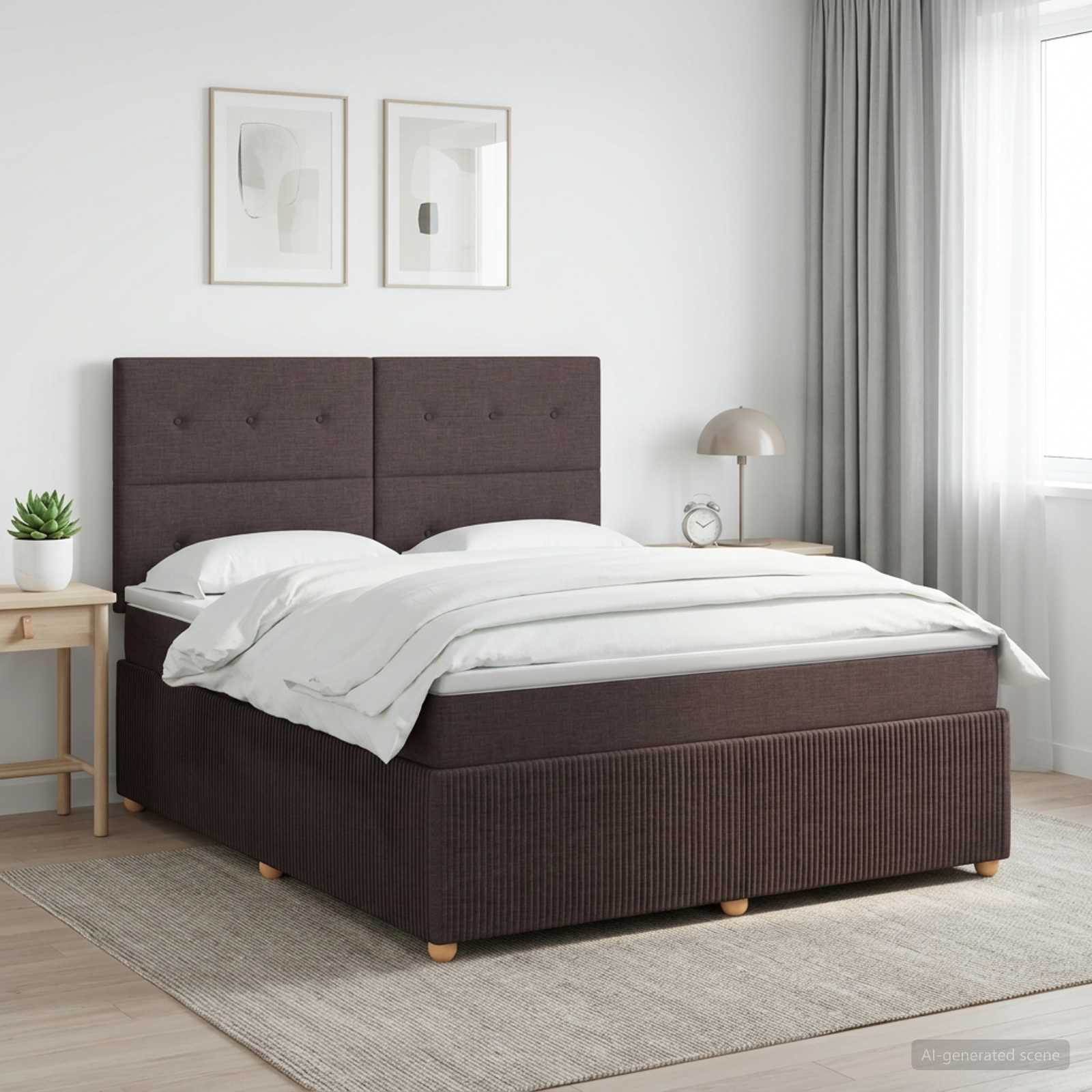 Boxspringbed met matras Donkerbruin 140 x 200 cm Stof