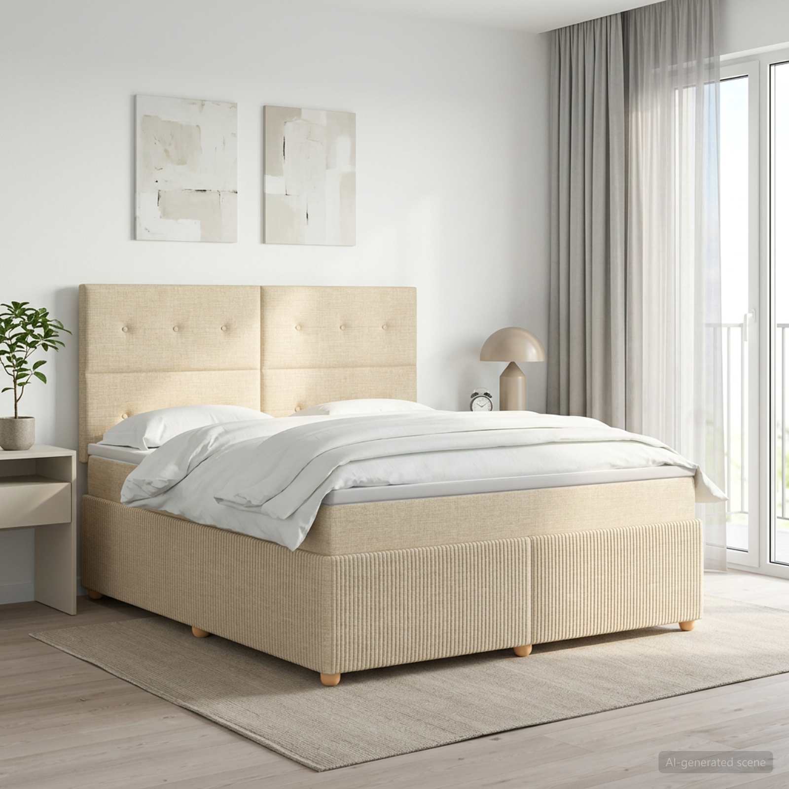 Boxspringbed met matras Crèmekleurig 160 x 200 cm Stof