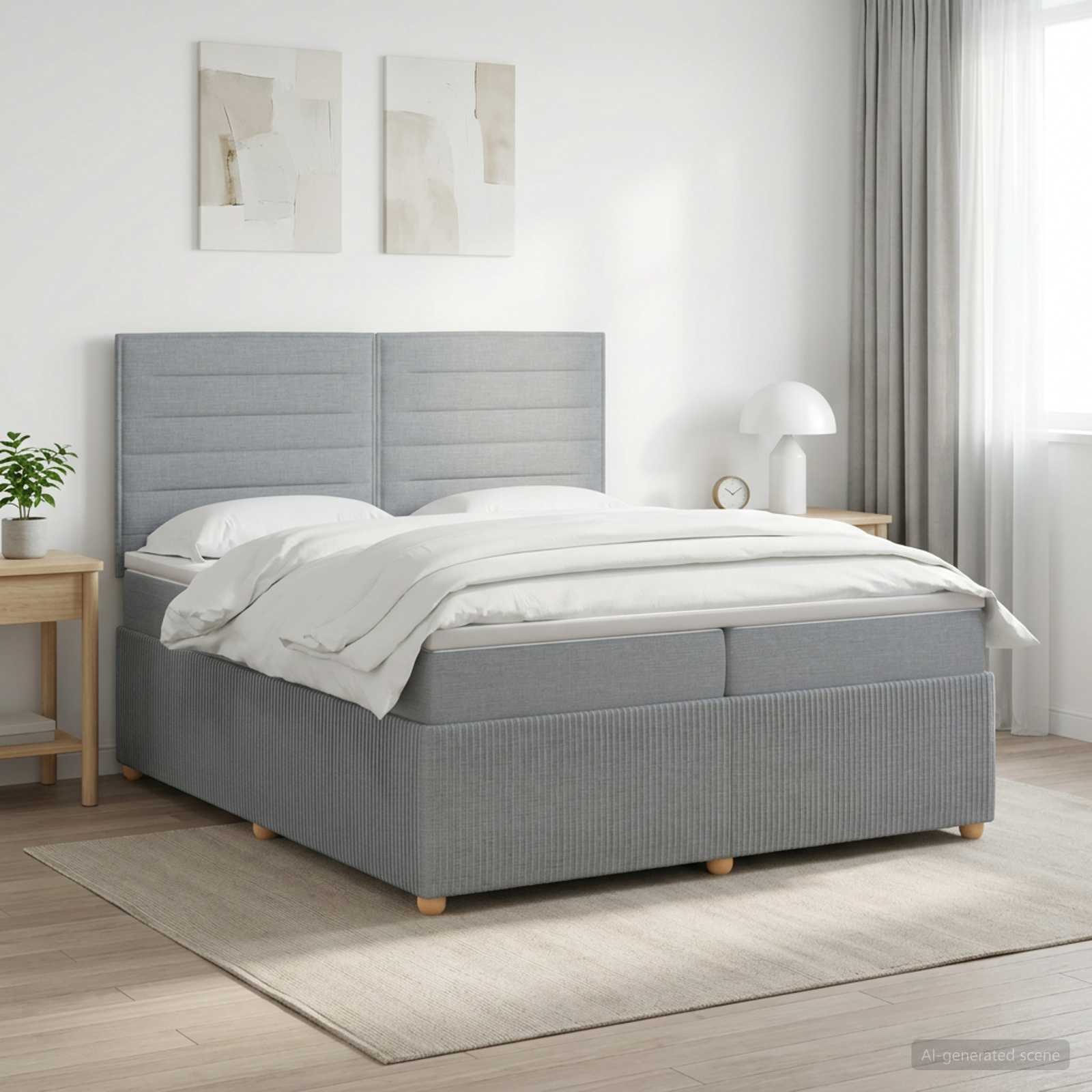 Boxspringbed met matras Lichtgrijs 200 x 200 cm Stof
