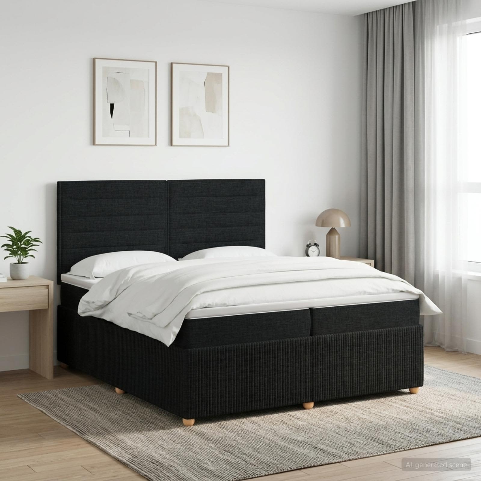 Boxspringbed met matras met hoofdeinde Zwart 200 x 200 cm Stof