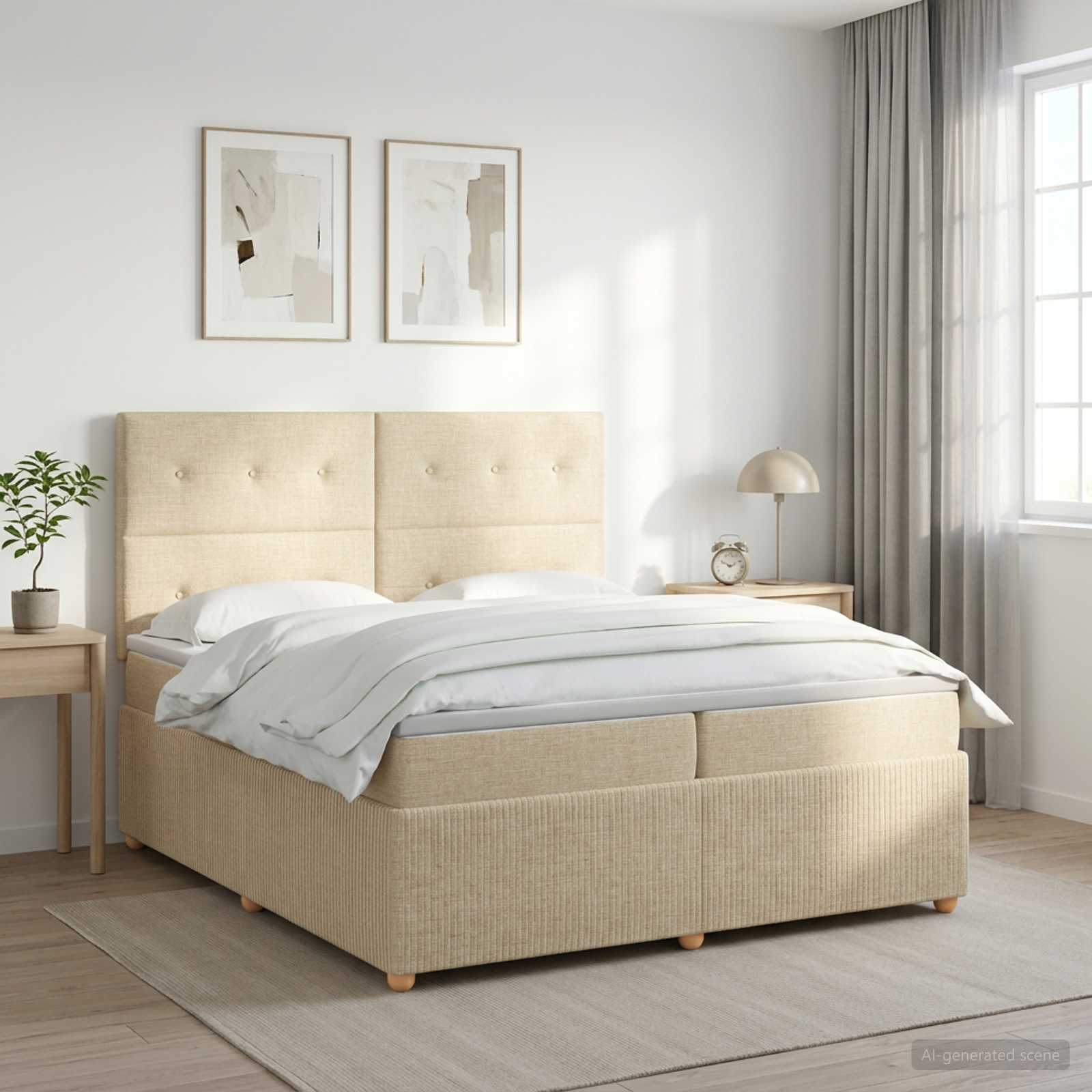 Boxspringbed met matras Crèmekleurig 200 x 200 cm Stof