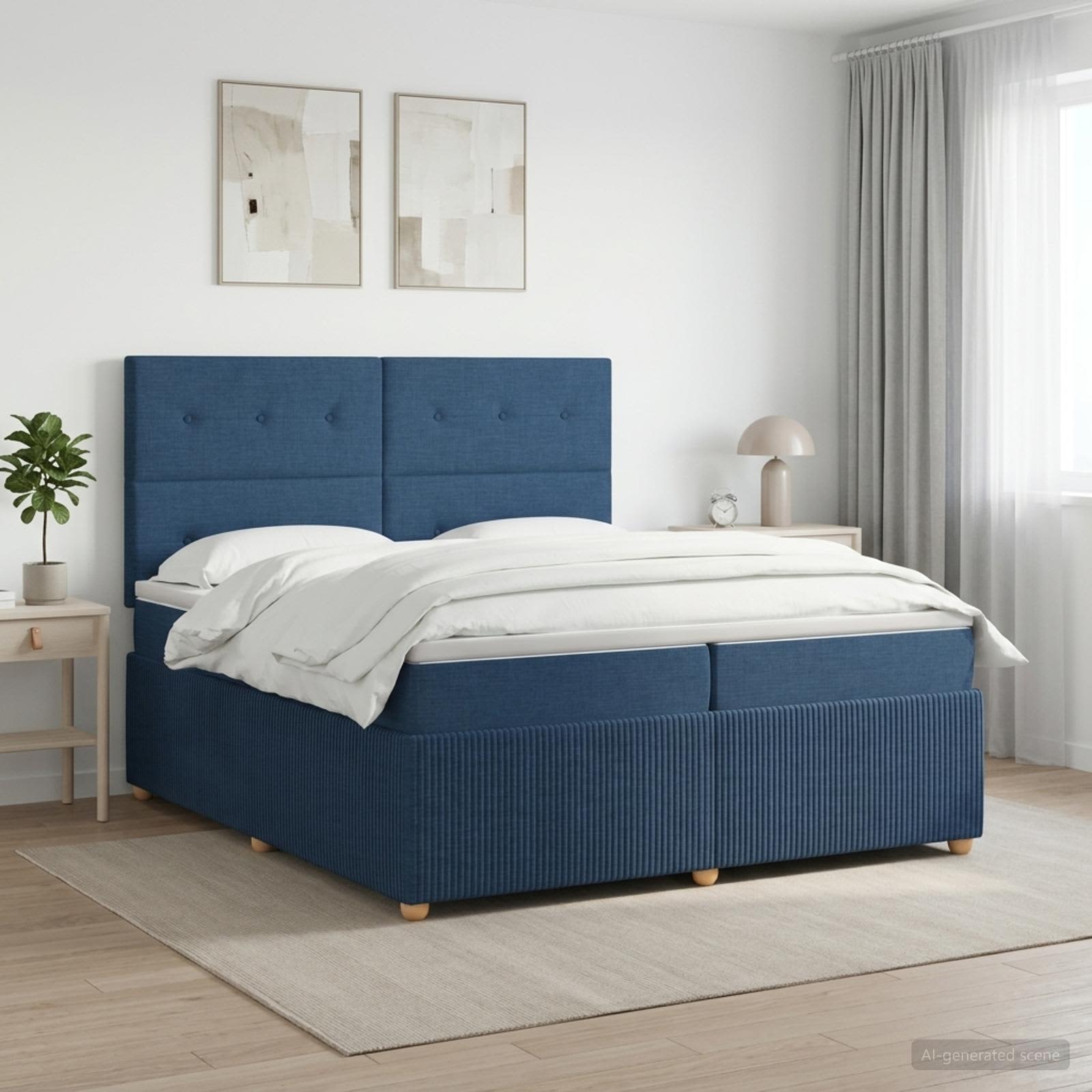 Boxspringbed met matras met hoofdeinde Blauw 200 x 200 cm Stof