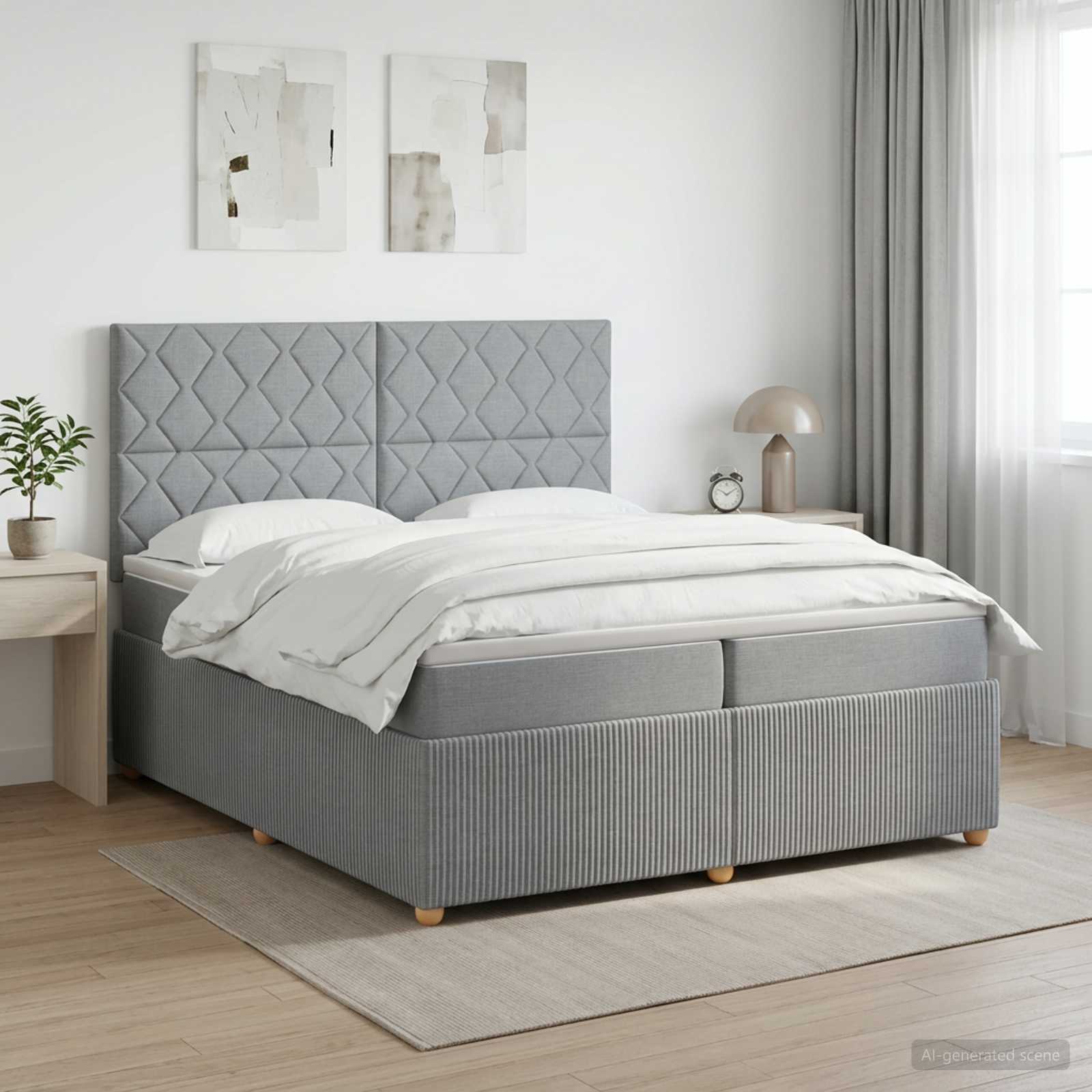Boxspringbed met matras Lichtgrijs 200 x 200 cm Stof