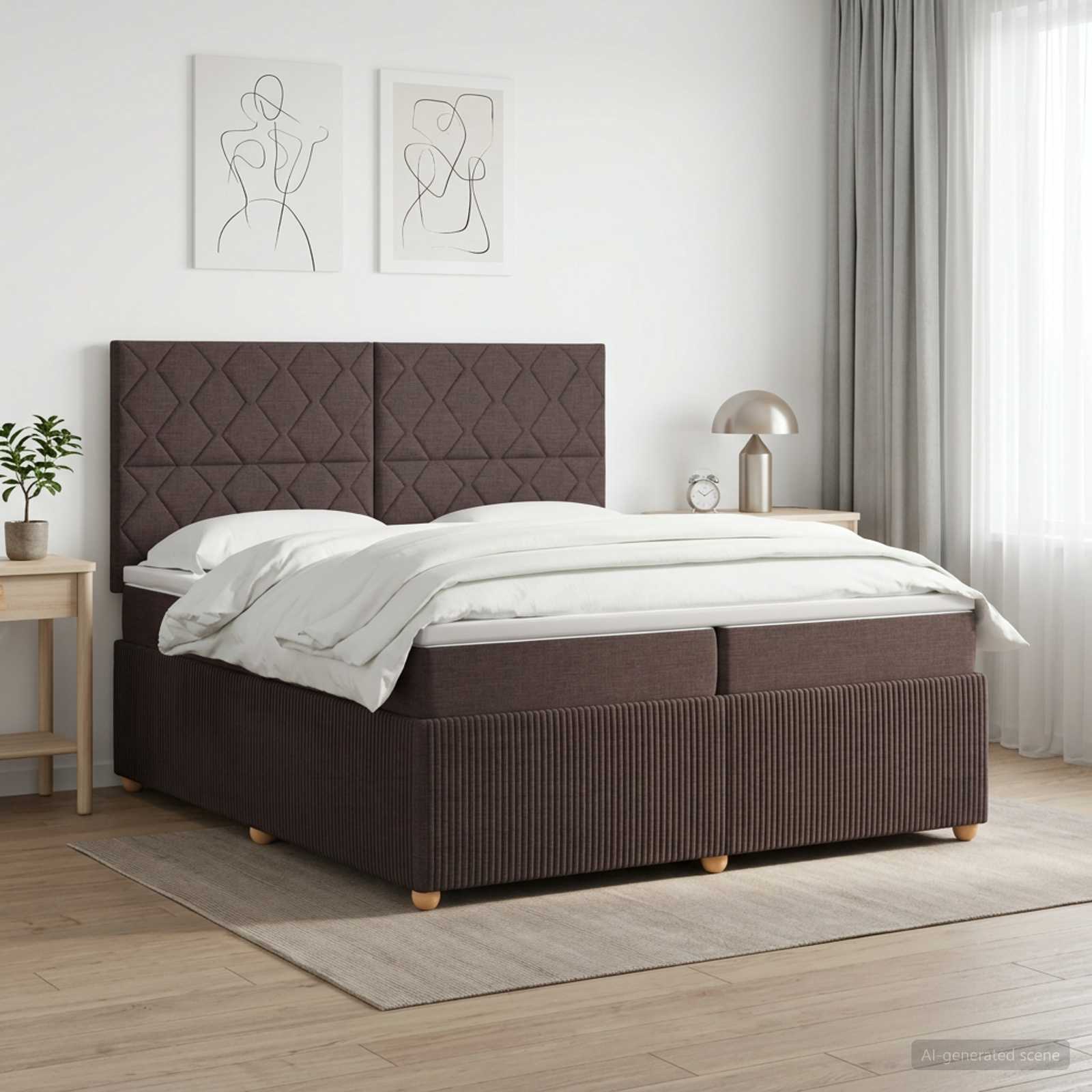 Boxspringbed met matras Donkerbruin 200 x 200 cm Stof
