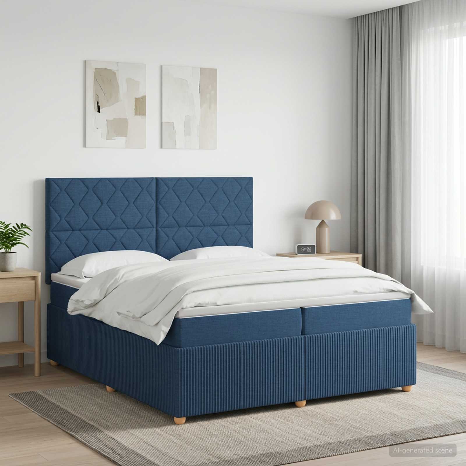 Boxspringbed met matras met hoofdeinde Blauw 200 x 200 cm Stof