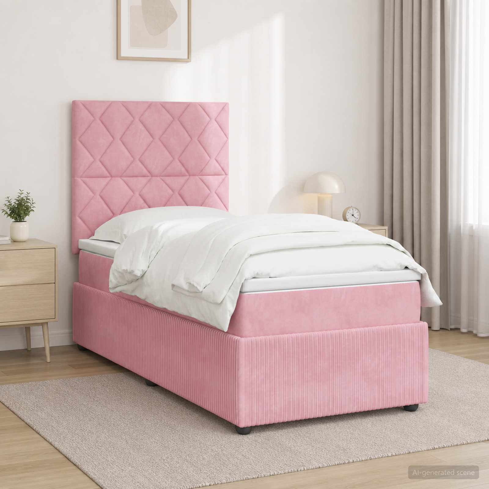 Boxspringbed met matras met hoofdeinde Roze 90 x 200 cm Fluweel