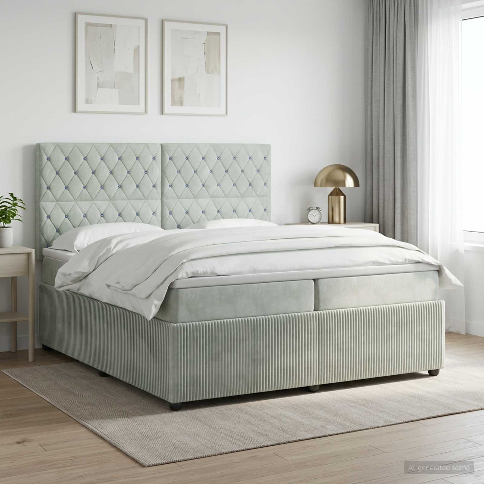 Boxspringbed met matras Lichtgrijs 200 x 200 cm Fluweel