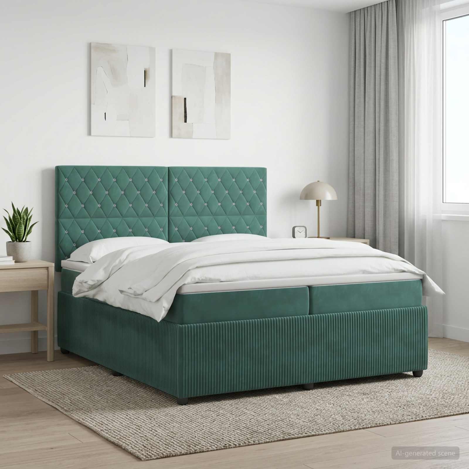 Boxspringbed met matras Donkergroen 200 x 200 cm Fluweel