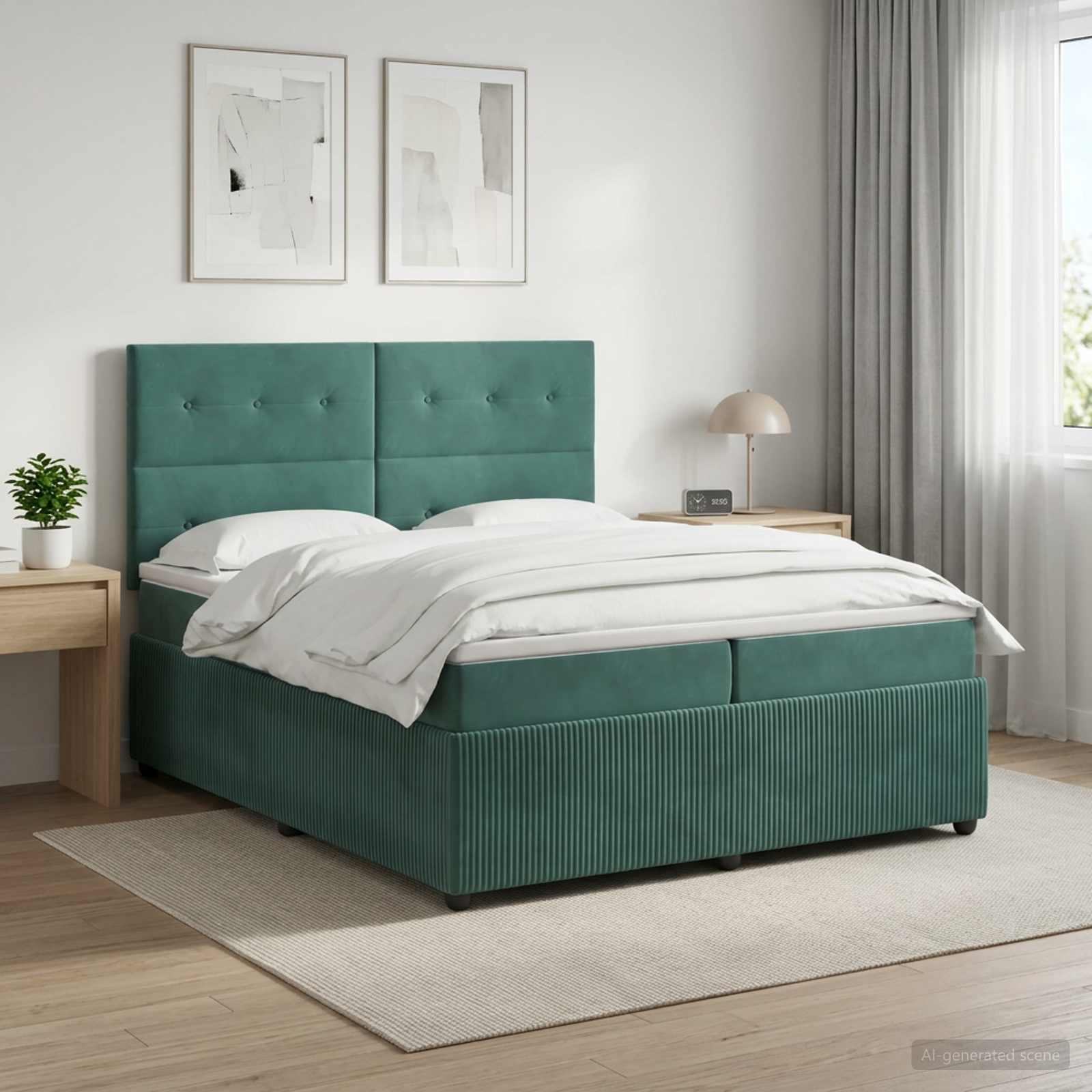 Boxspringbed met matras Donkergroen 200 x 200 cm Fluweel