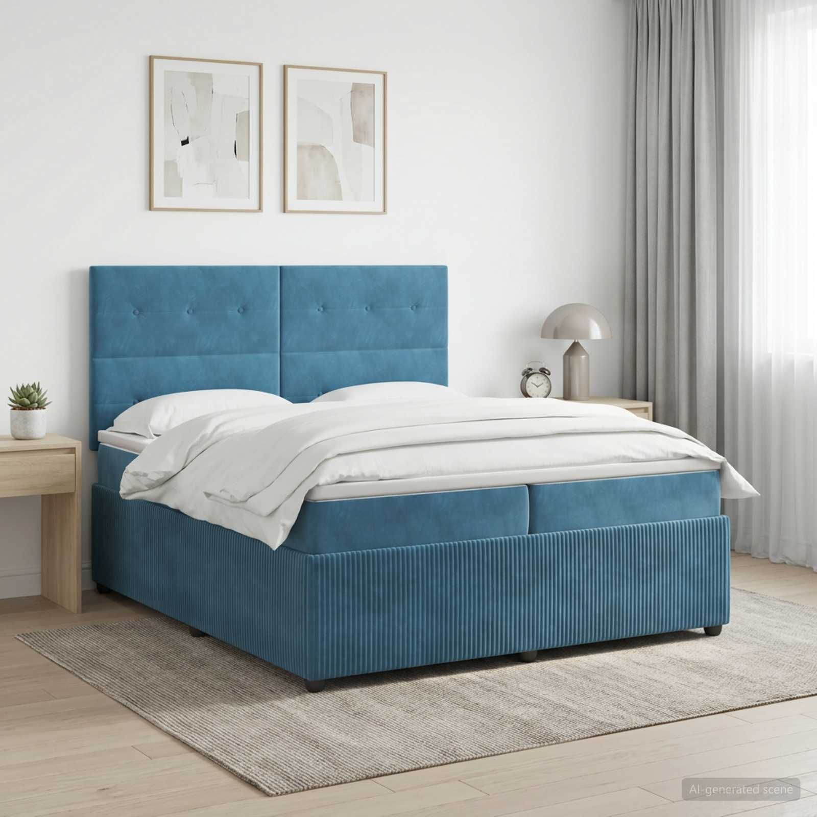 Boxspringbed met matras Blauw 200 x 200 cm Fluweel