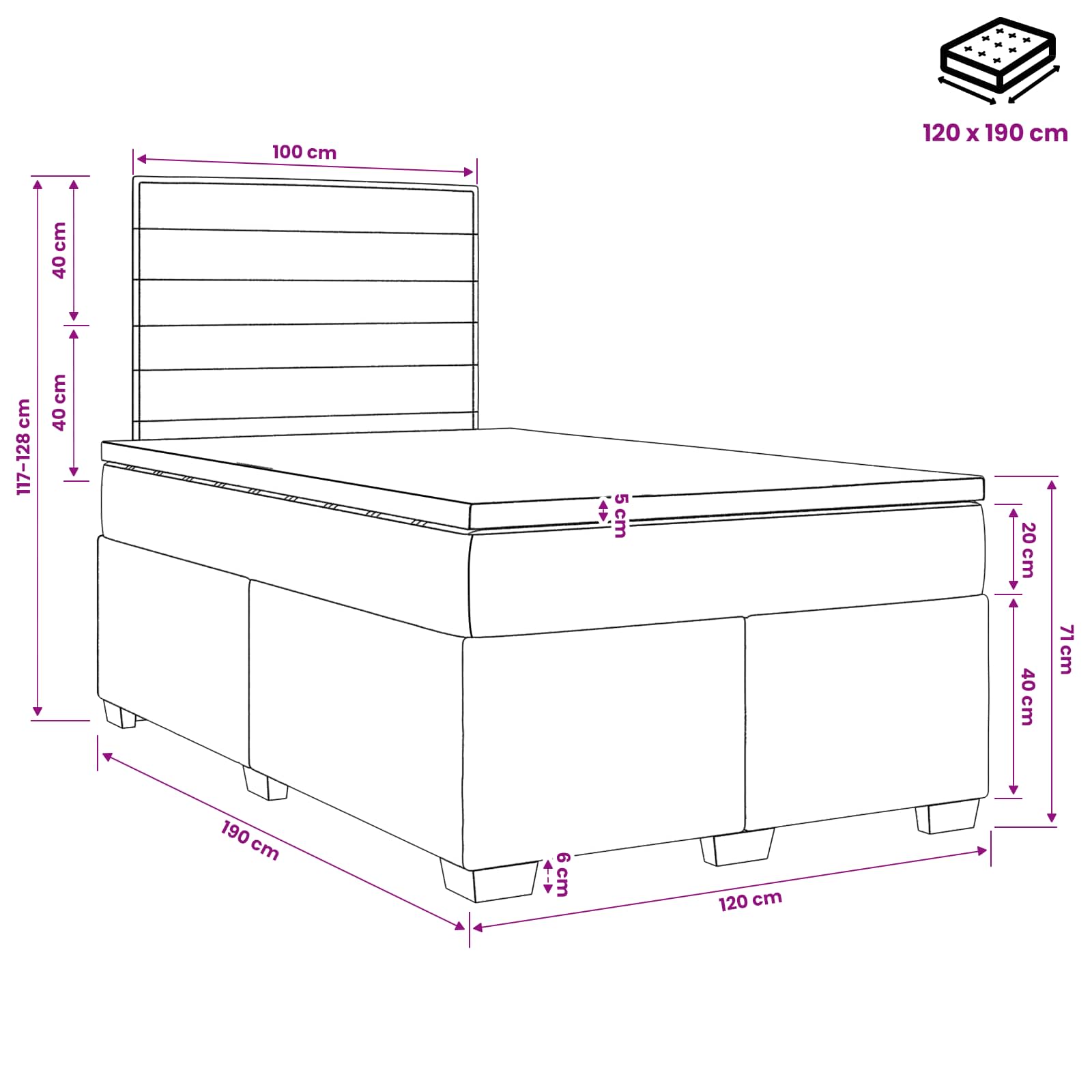 Boxspringbed met matras met hoofdeinde Taupe 120 x 190 cm Stof – afbeelding 11