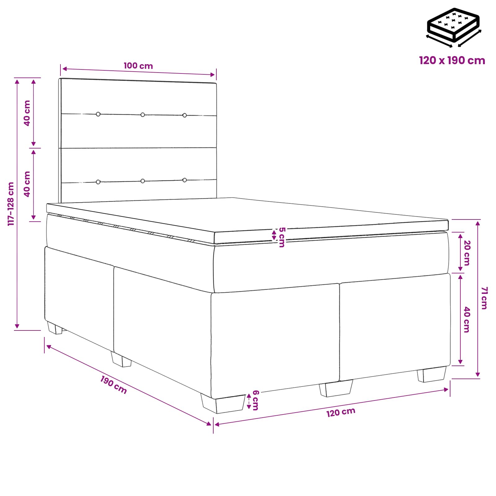 Boxspringbed met matras met hoofdeinde Taupe 120 x 190 cm Stof – afbeelding 11