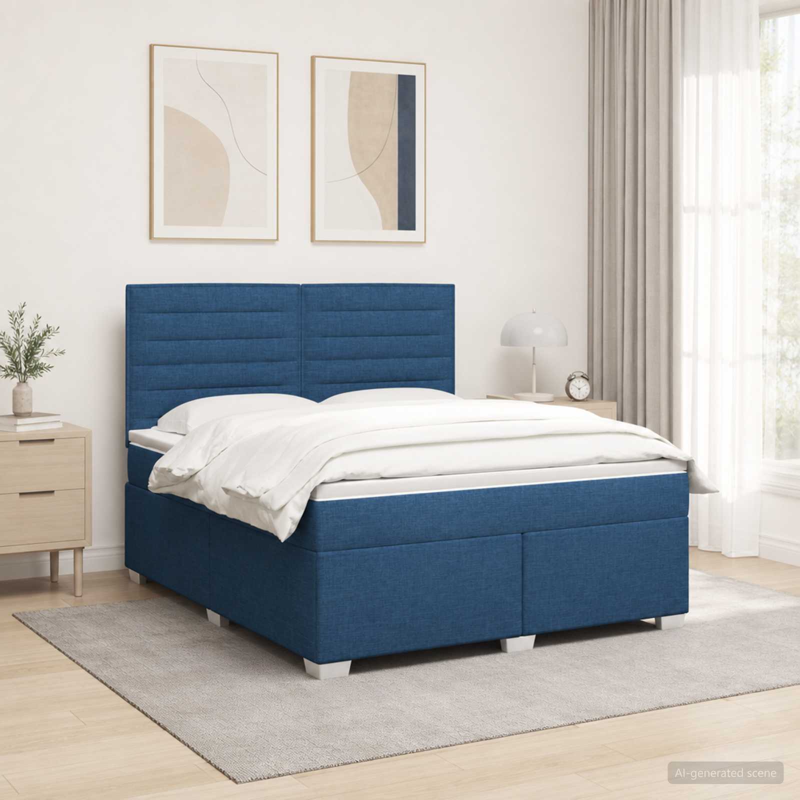 Boxspringbed met matras met hoofdeinde Blauw 140 x 190 cm Stof