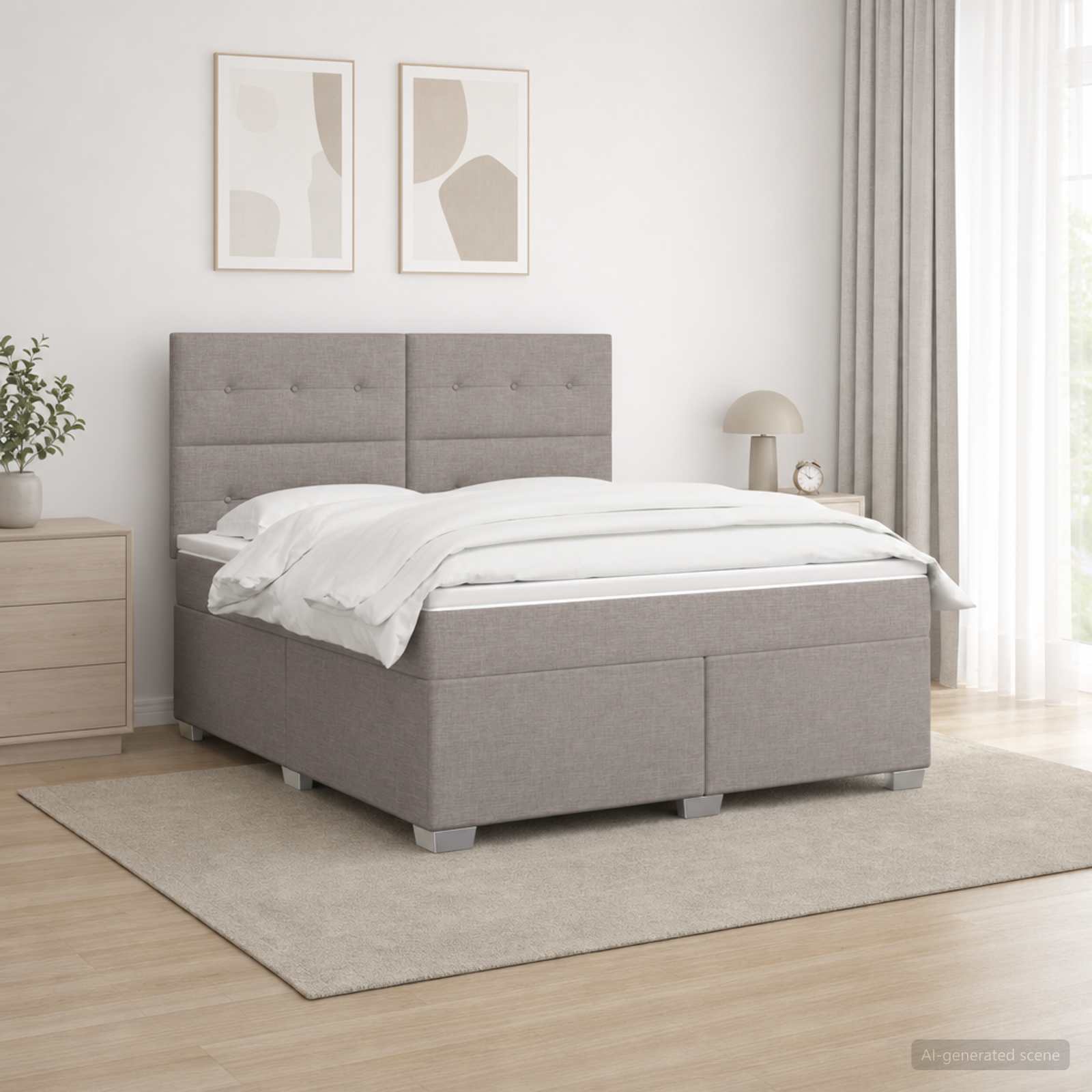 Boxspringbed met matras met hoofdeinde Taupe 140 x 190 cm Stof