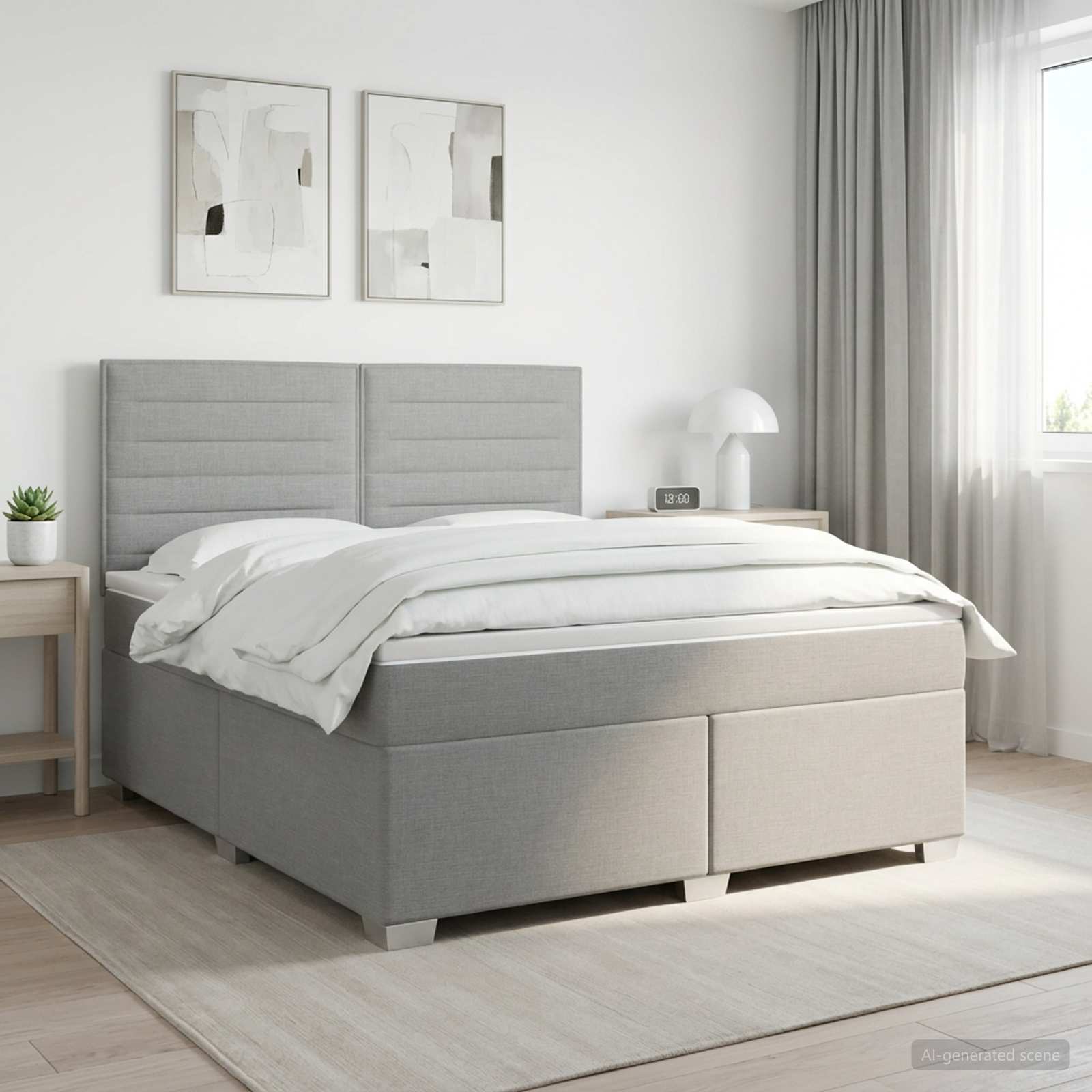 Boxspringbed met matras Lichtgrijs 140 x 200 cm Stof