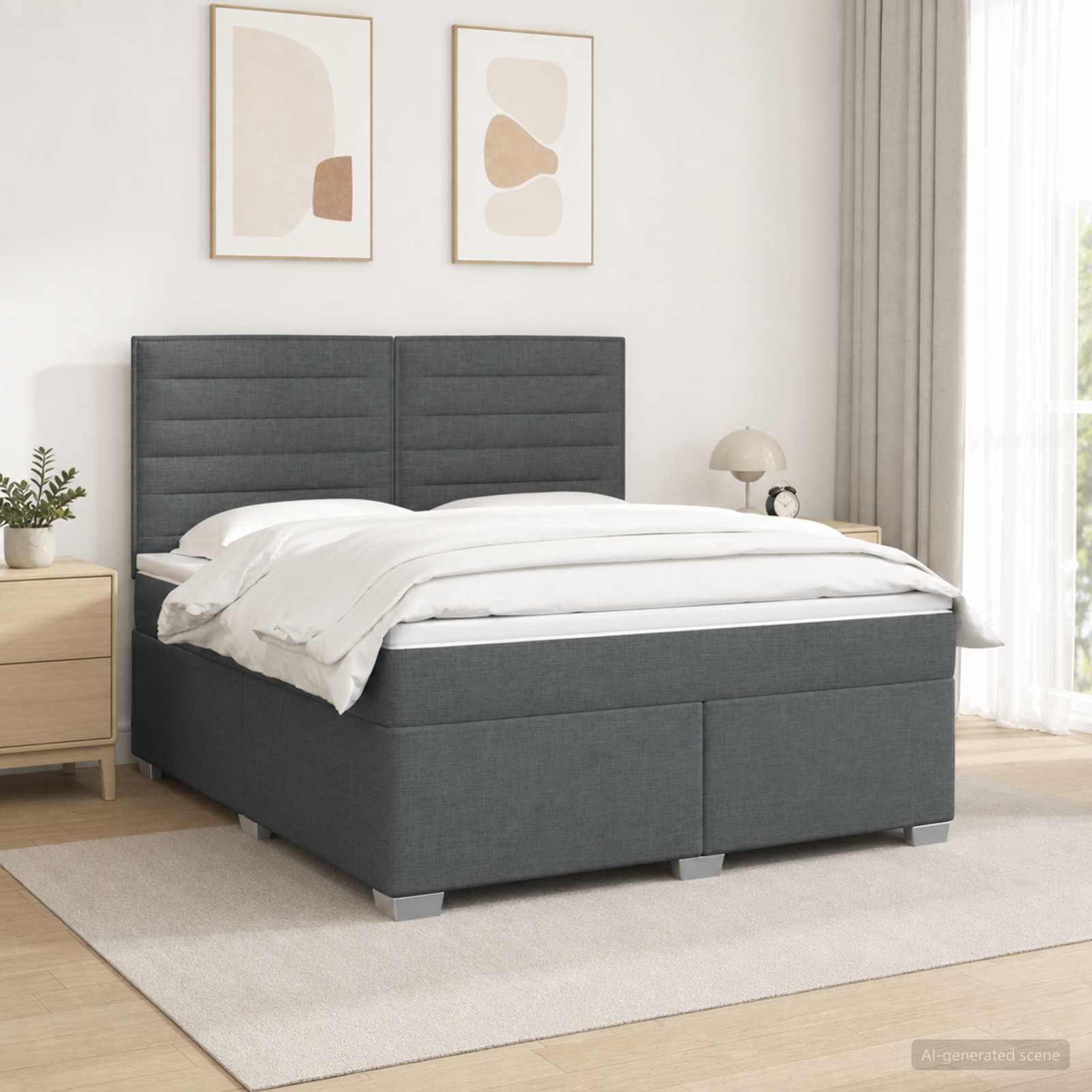 Boxspringbed met matras Donkergrijs 140 x 200 cm Stof