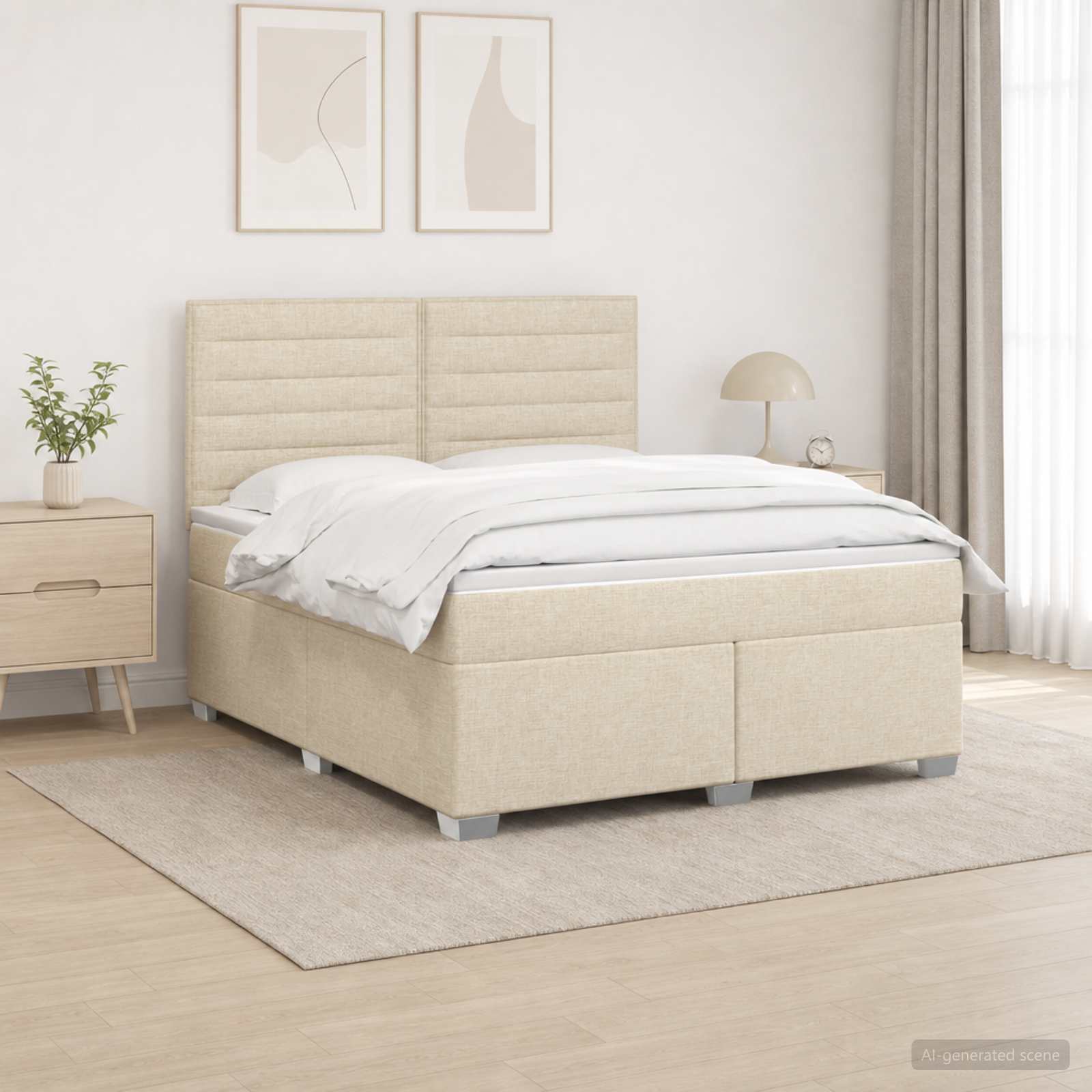 Boxspringbed met matras Crèmekleurig 140 x 200 cm Stof