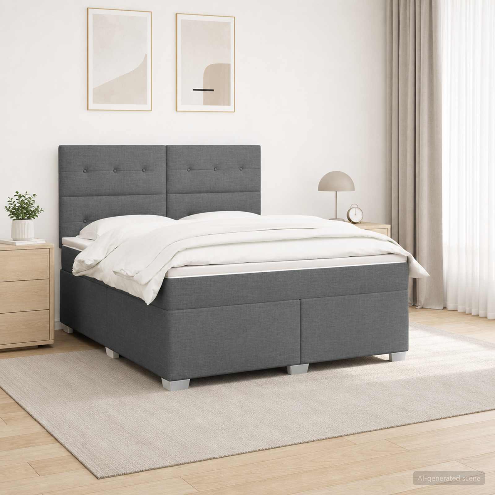 Boxspringbed met matras Donkergrijs 140 x 200 cm Stof