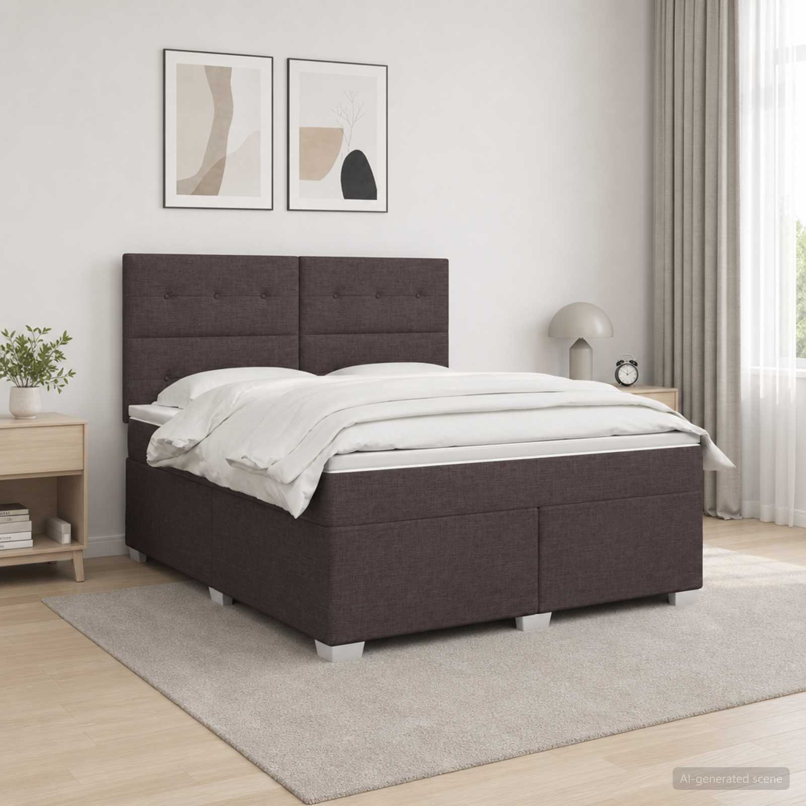 Boxspringbed met matras Donkerbruin 140 x 200 cm Stof