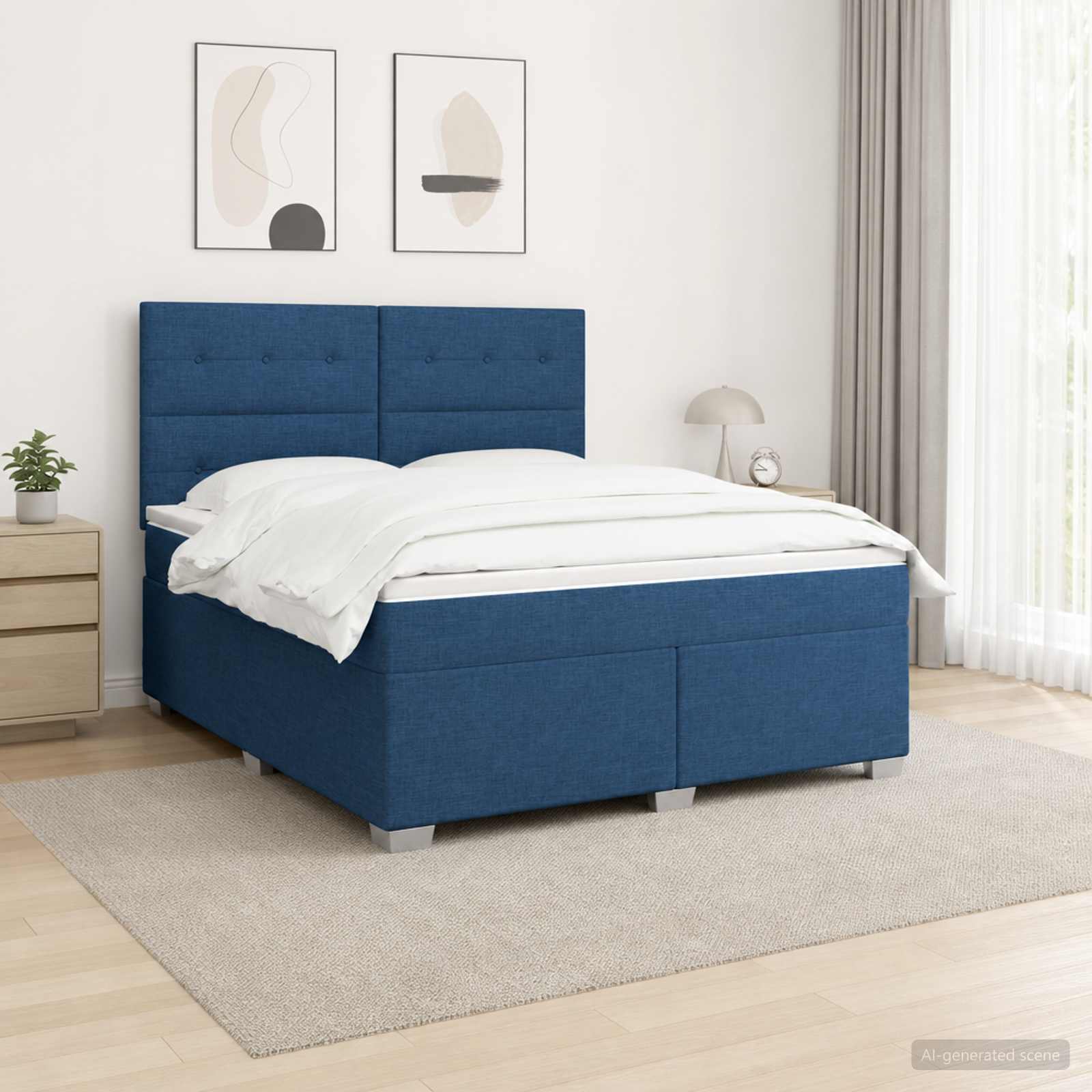 Boxspringbed met matras met hoofdeinde Blauw 140 x 200 cm Stof
