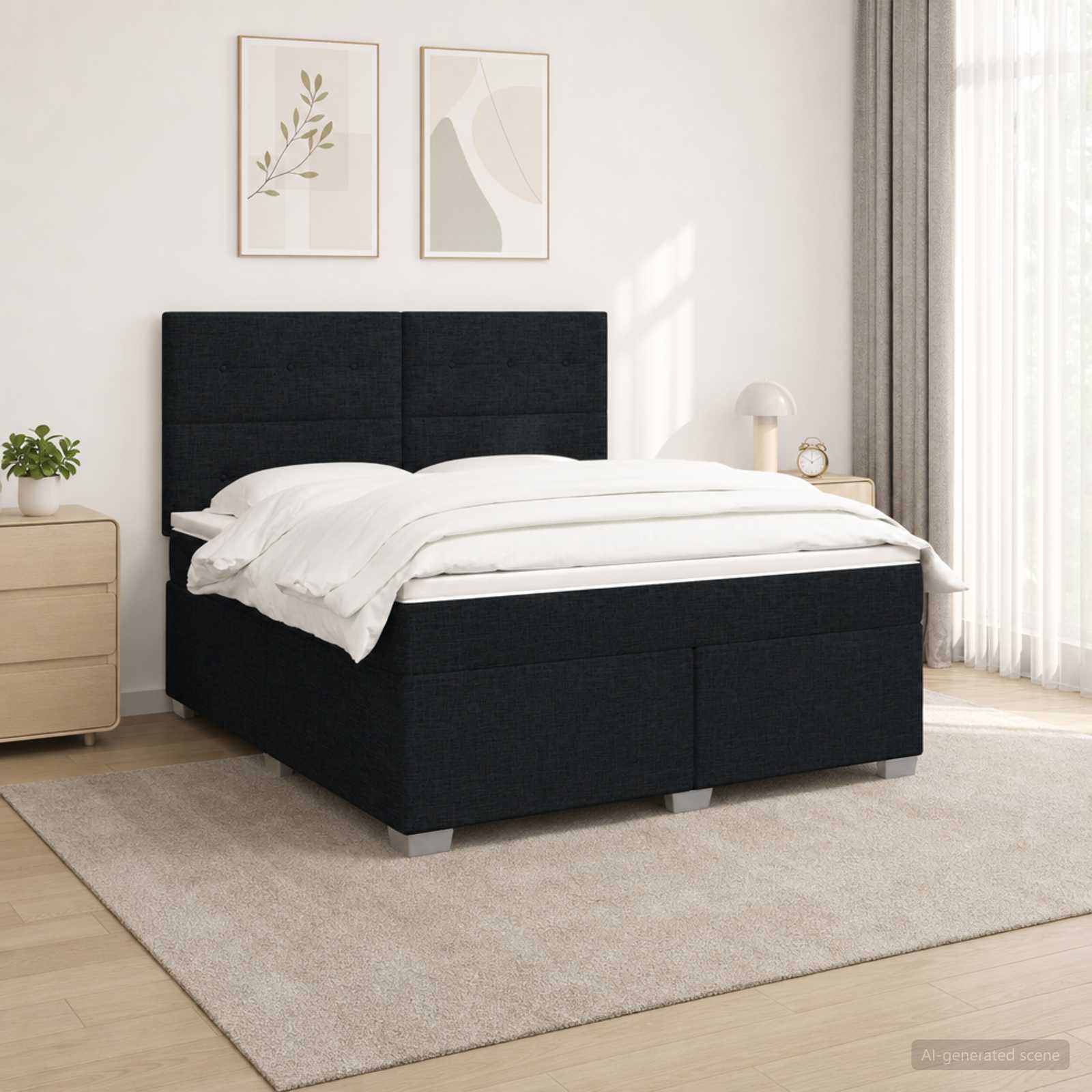 Boxspringbed met matras met hoofdeinde Zwart 160 x 200 cm Stof