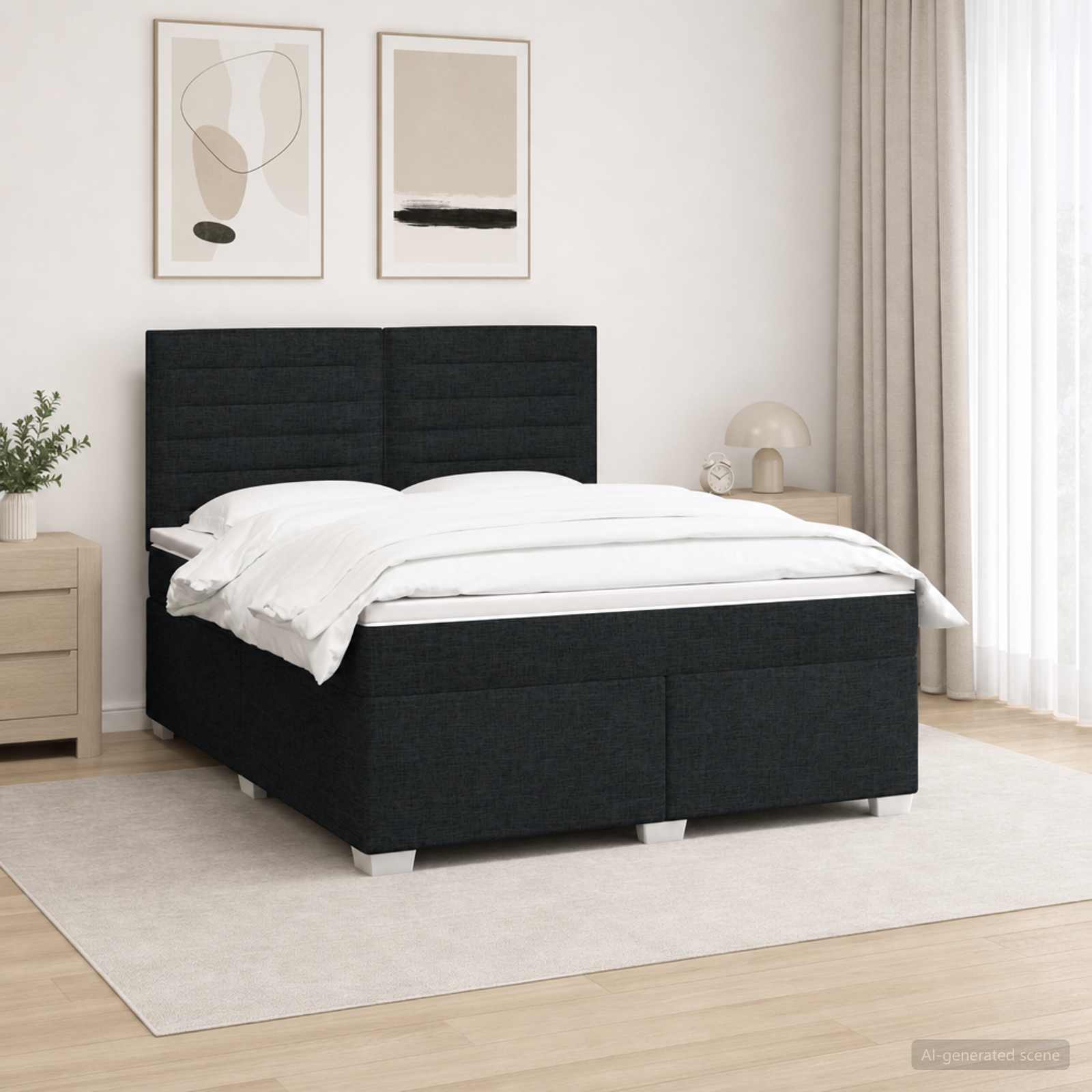 Boxspringbed met matras met hoofdeinde Zwart 180 x 200 cm Stof