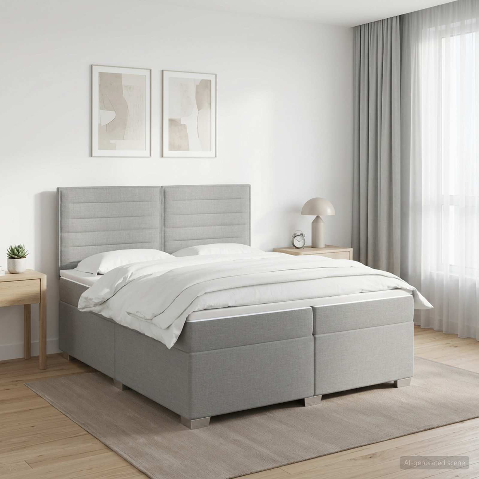 Boxspringbed met matras Lichtgrijs 200 x 200 cm Stof