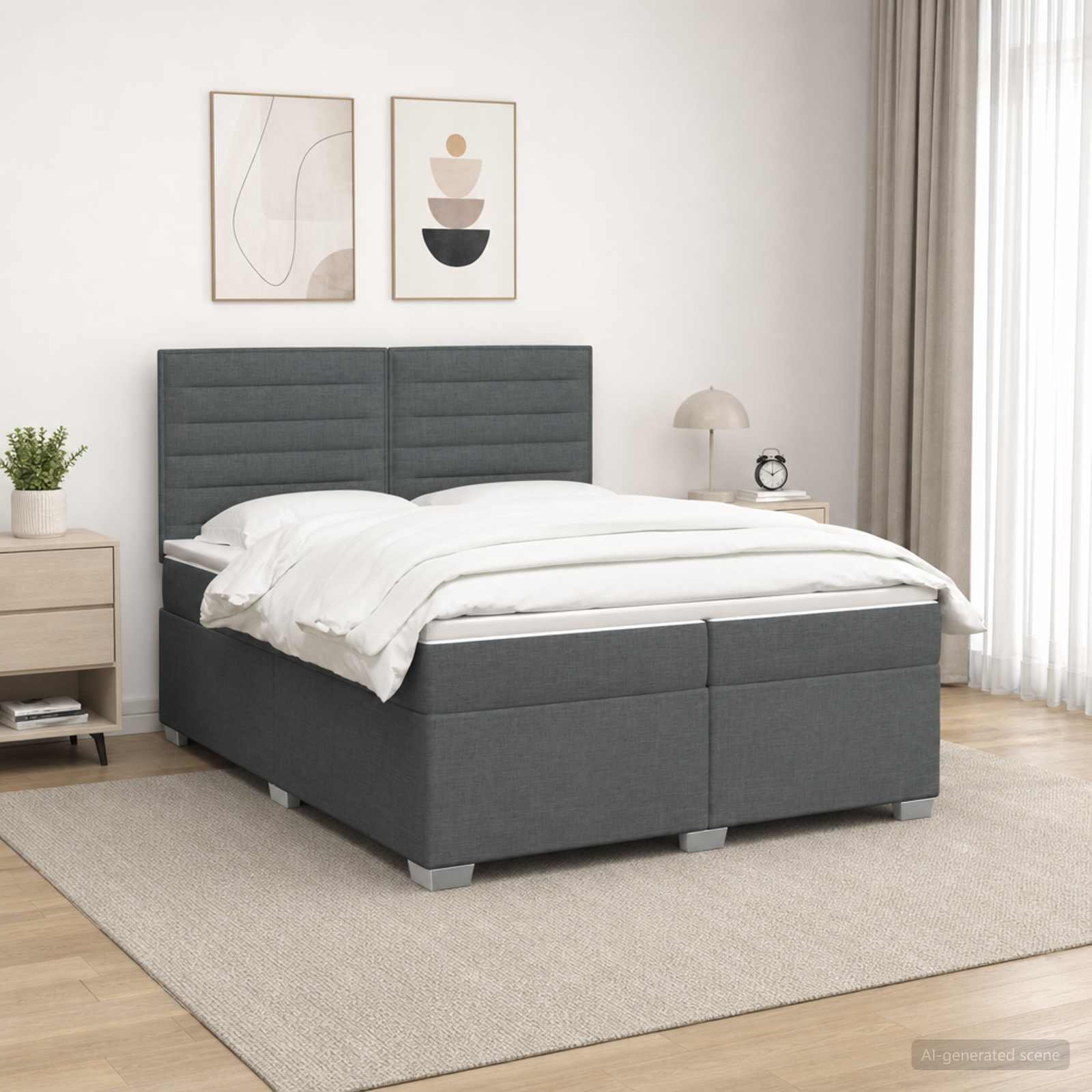 Boxspringbed met matras Donkergrijs 200 x 200 cm Stof