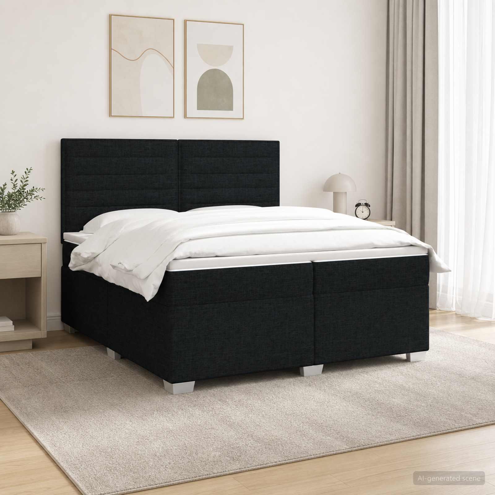 Boxspringbed met matras met hoofdeinde Zwart 200 x 200 cm Stof