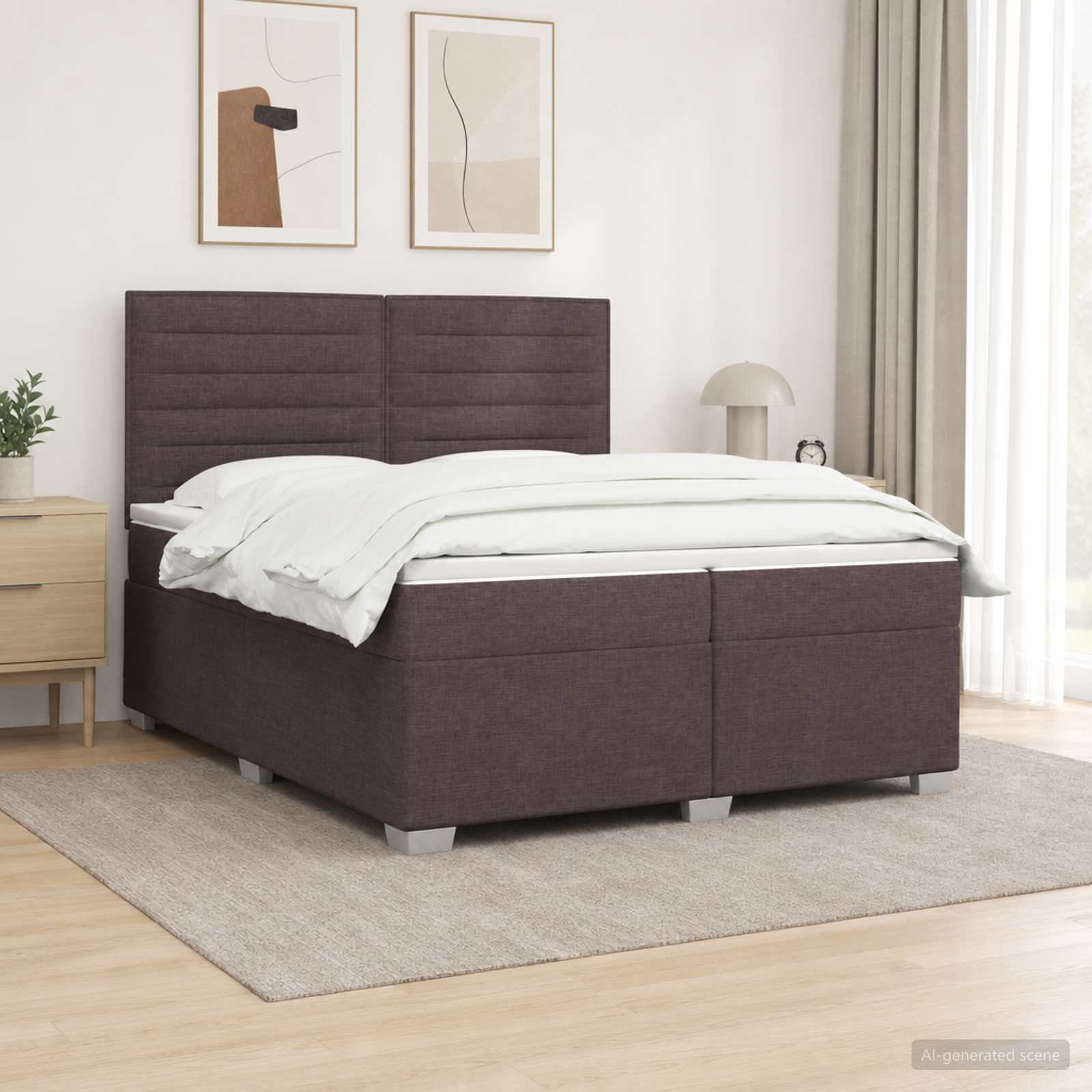 Boxspringbed met matras Donkerbruin 200 x 200 cm Stof