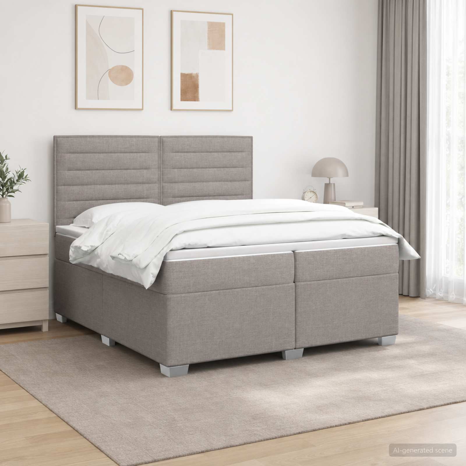 Boxspringbed met matras met hoofdeinde Taupe 200 x 200 cm Stof