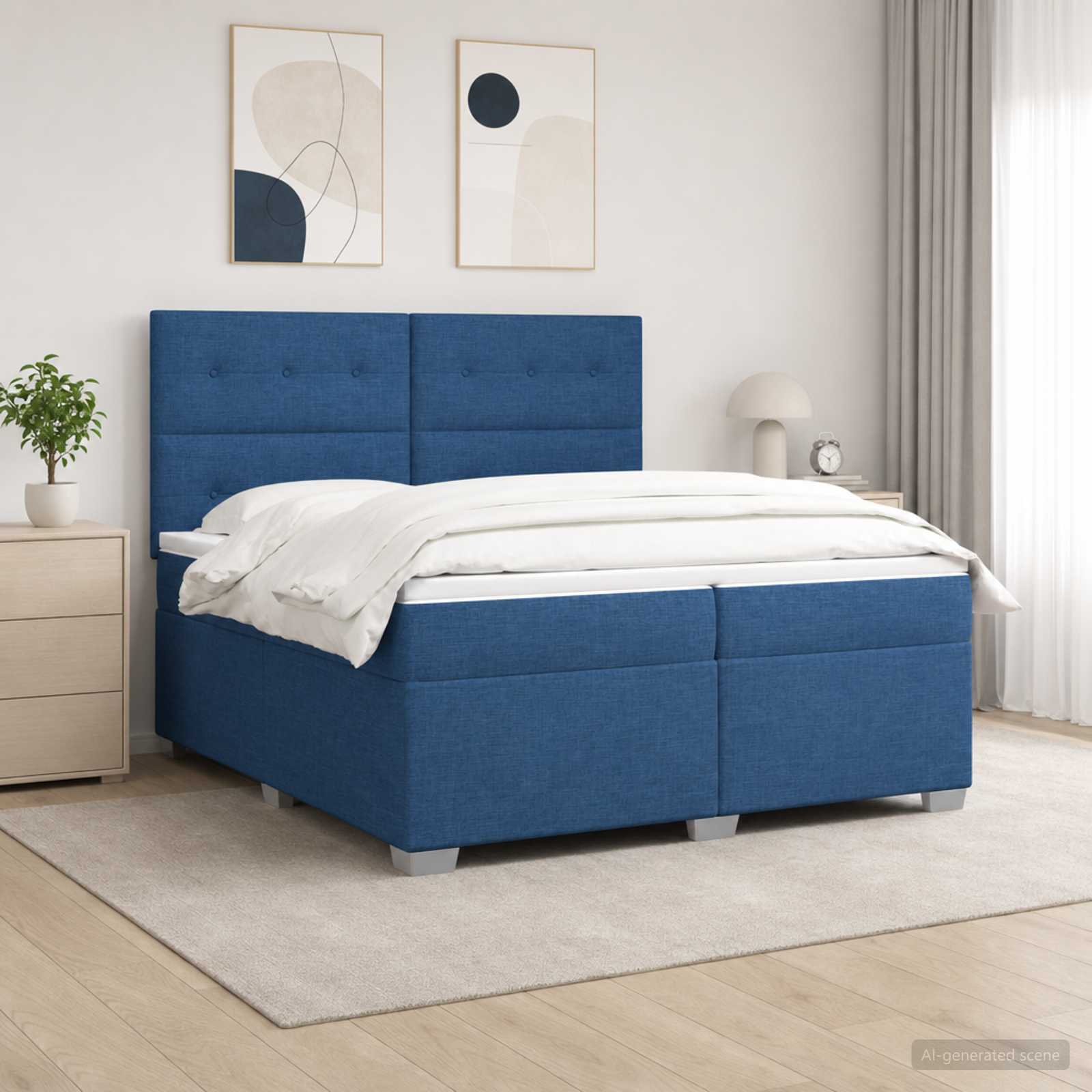 Boxspringbed met matras met hoofdeinde Blauw 200 x 200 cm Stof