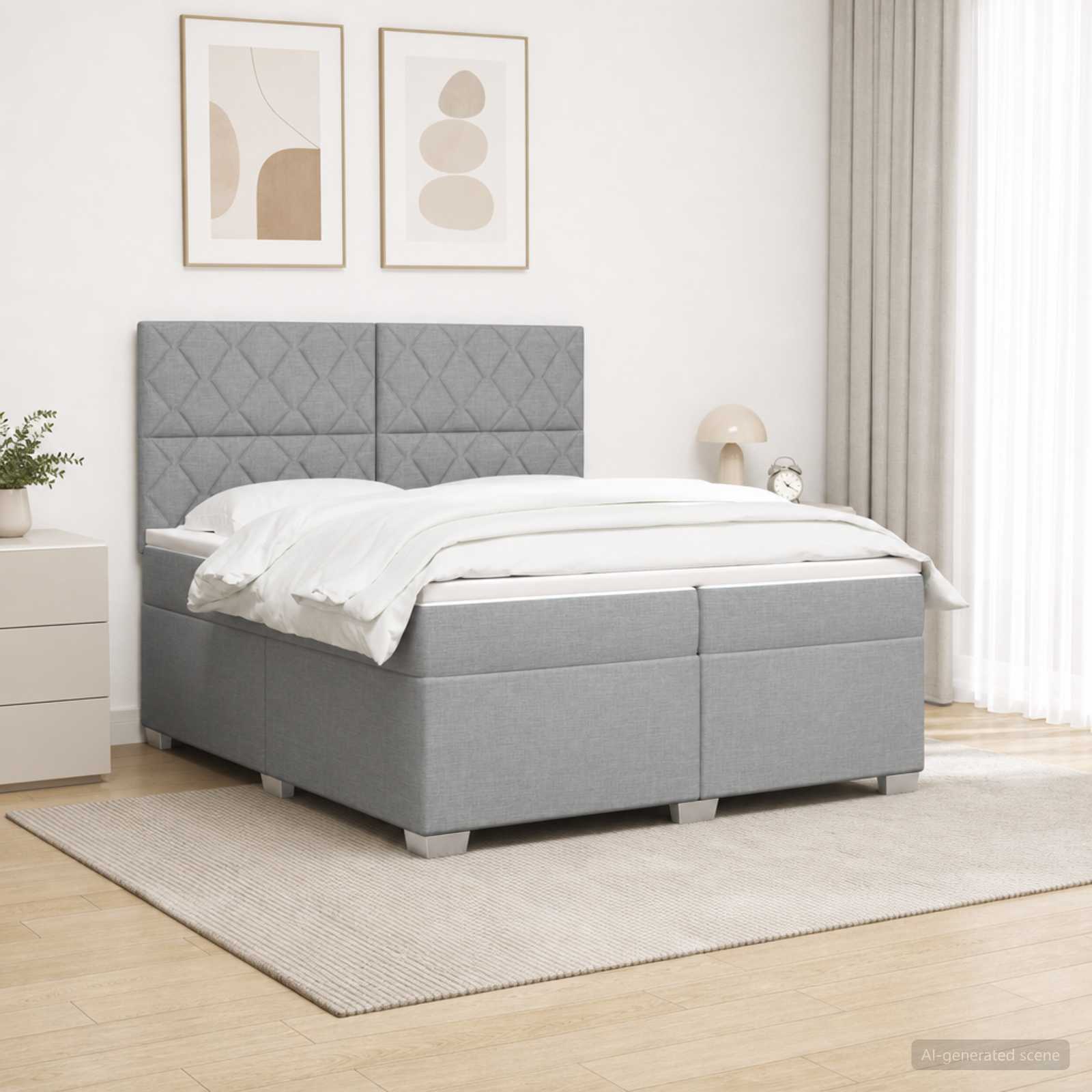 Boxspringbed met matras Lichtgrijs 200 x 200 cm Stof