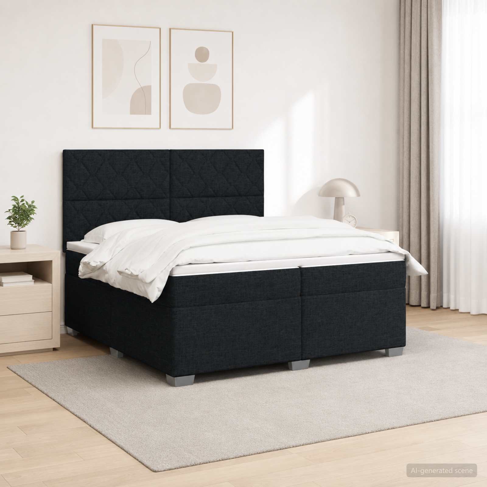 Boxspringbed met matras met hoofdeinde Zwart 200 x 200 cm Stof
