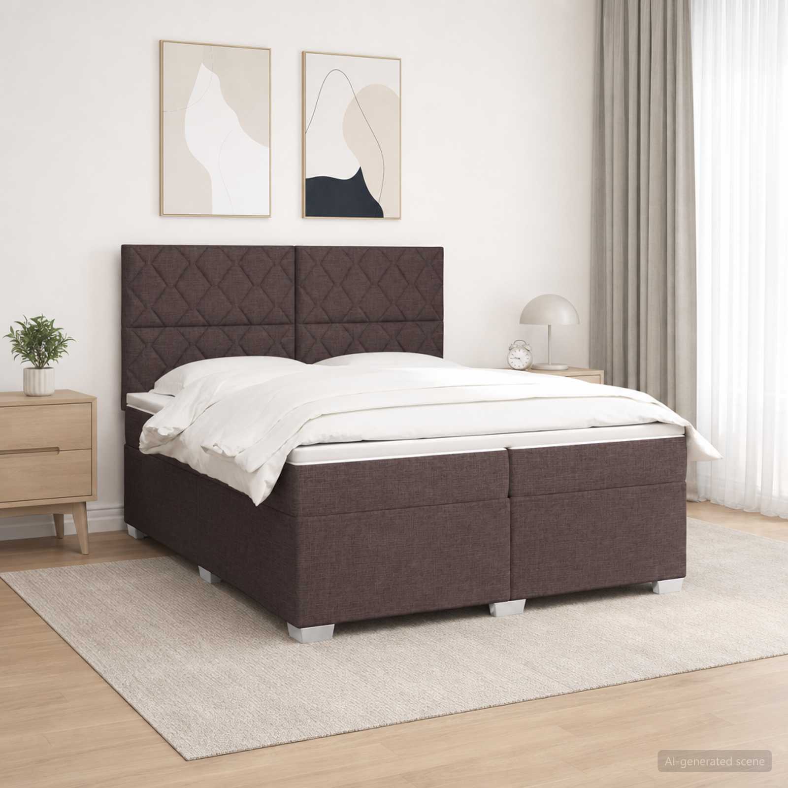 Boxspringbed met matras Donkerbruin 200 x 200 cm Stof