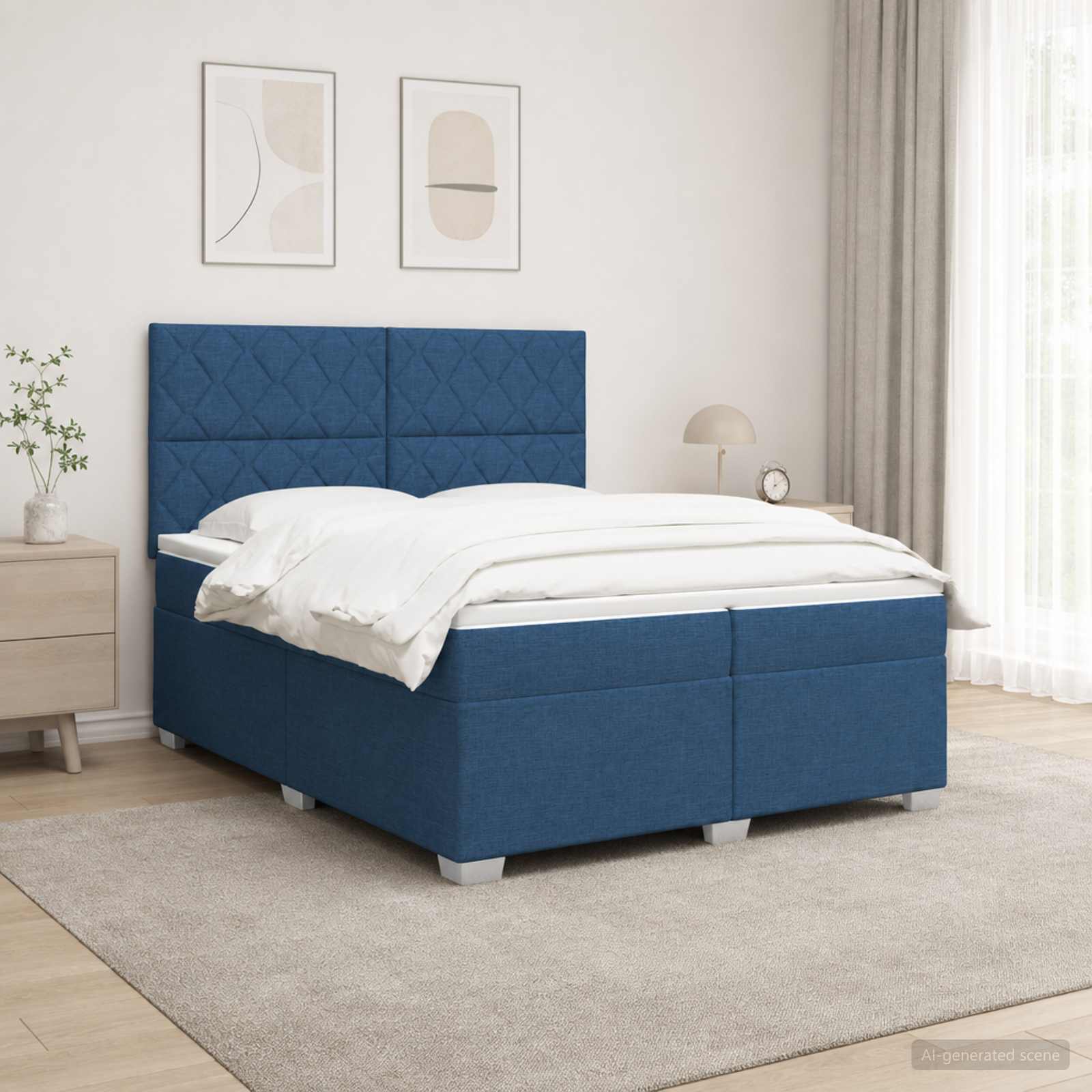Boxspringbed met matras met hoofdeinde Blauw 200 x 200 cm Stof
