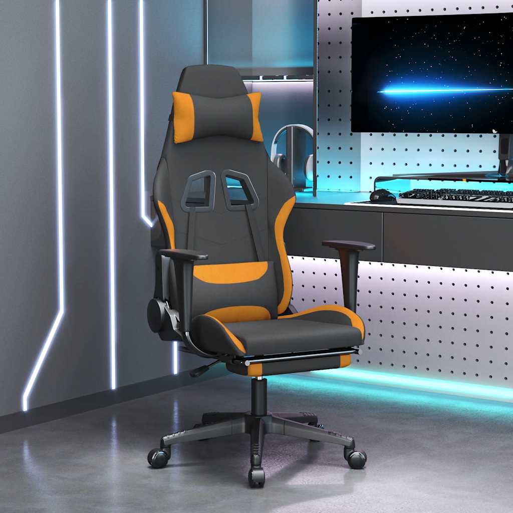 Massage gamestoel met voetensteun stof zwart en oranje – afbeelding 1