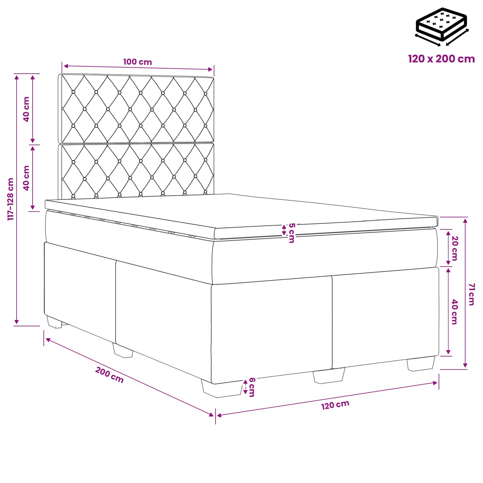 Boxspringbed met matras Roze 120 x 200 cm Fluweel – afbeelding 11