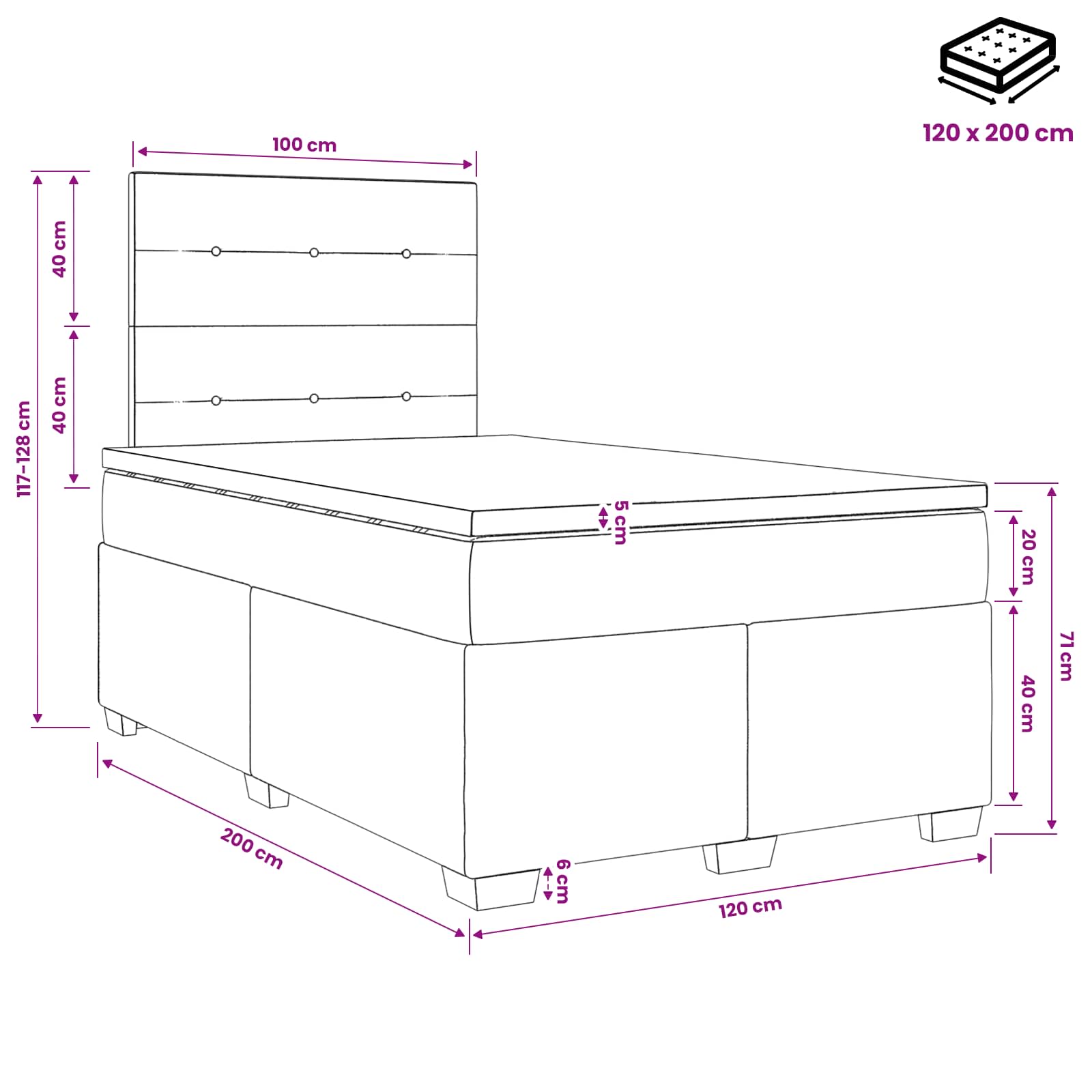 Boxspringbed met matras Donkergrijs 120 x 200 cm Fluweel – afbeelding 11