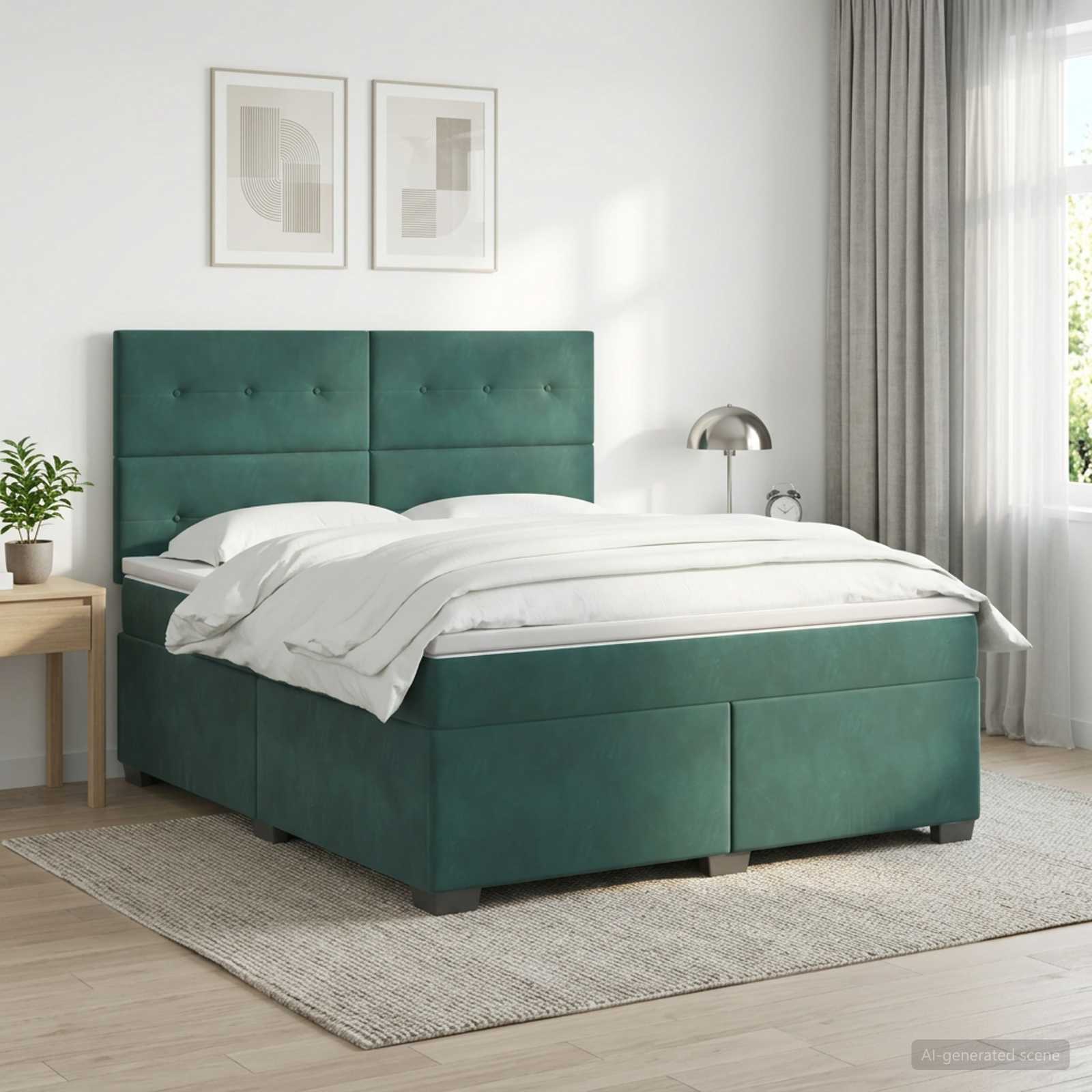 Boxspringbed met matras Donkergroen 140 x 190 cm Fluweel