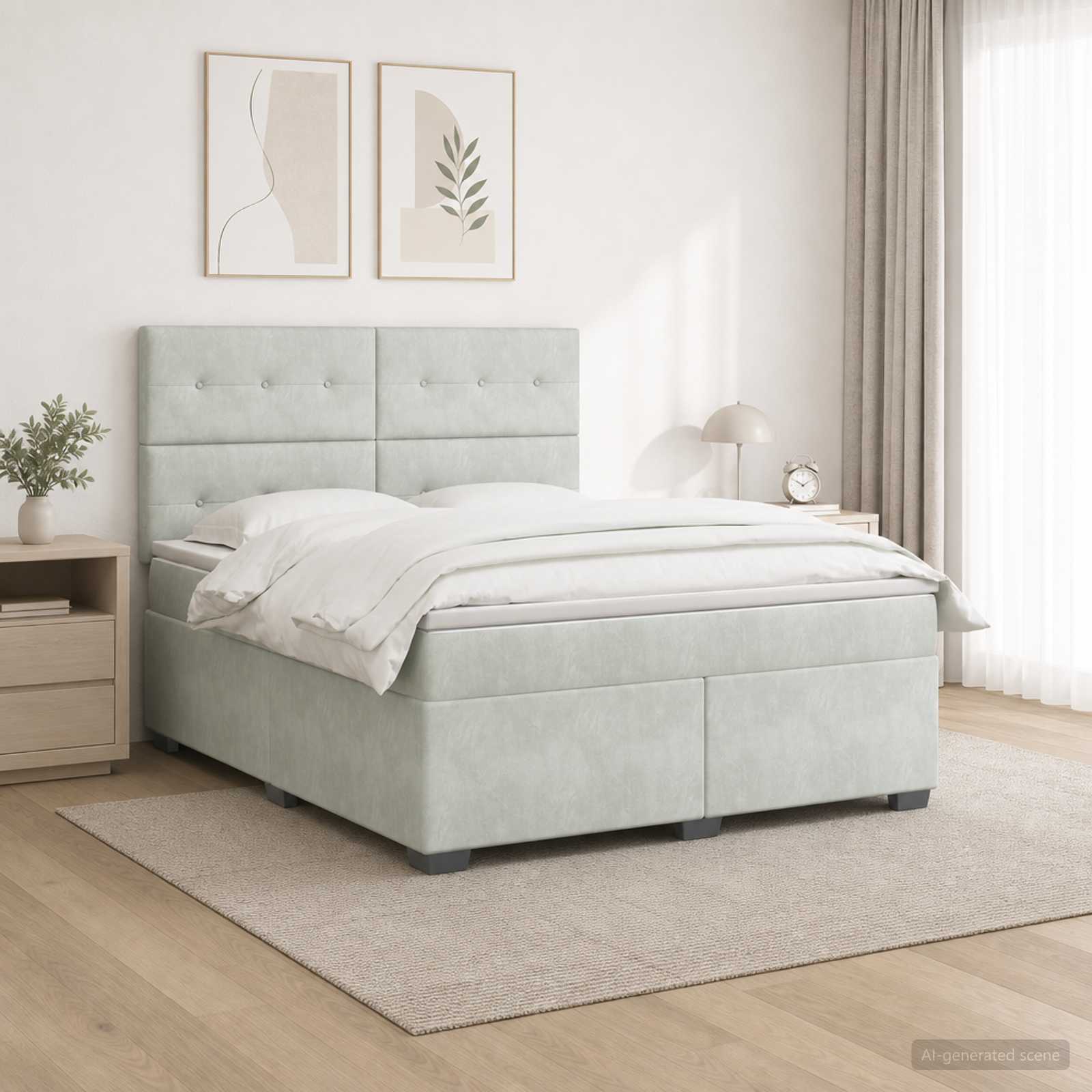Boxspringbed met matras Lichtgrijs 140 x 200 cm Fluweel