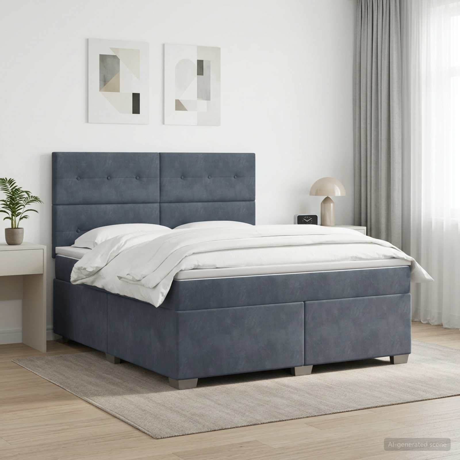 Boxspringbed met matras Donkergrijs 140 x 200 cm Fluweel – afbeelding 1