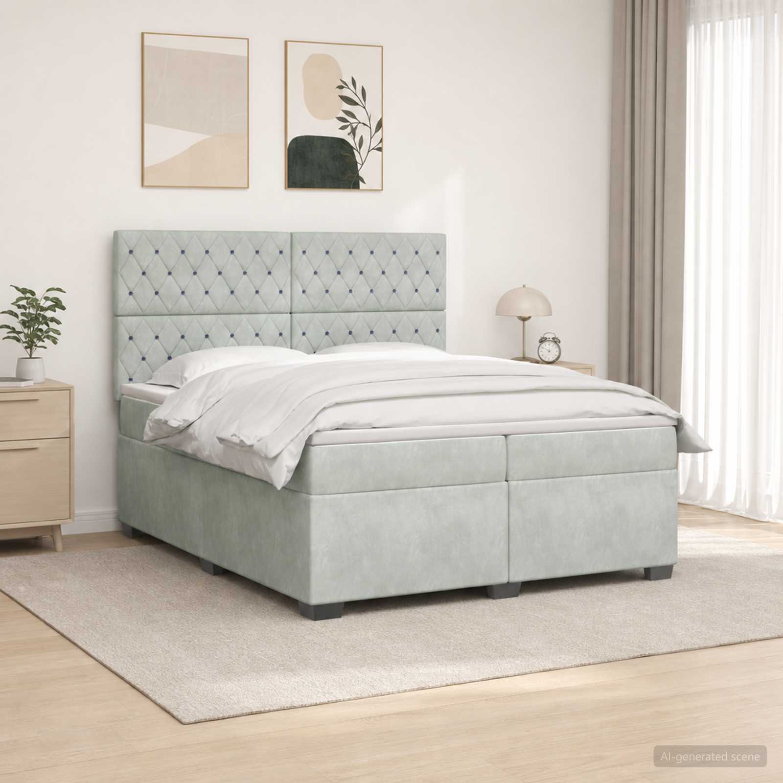 Boxspringbed met matras Lichtgrijs 200 x 200 cm Fluweel